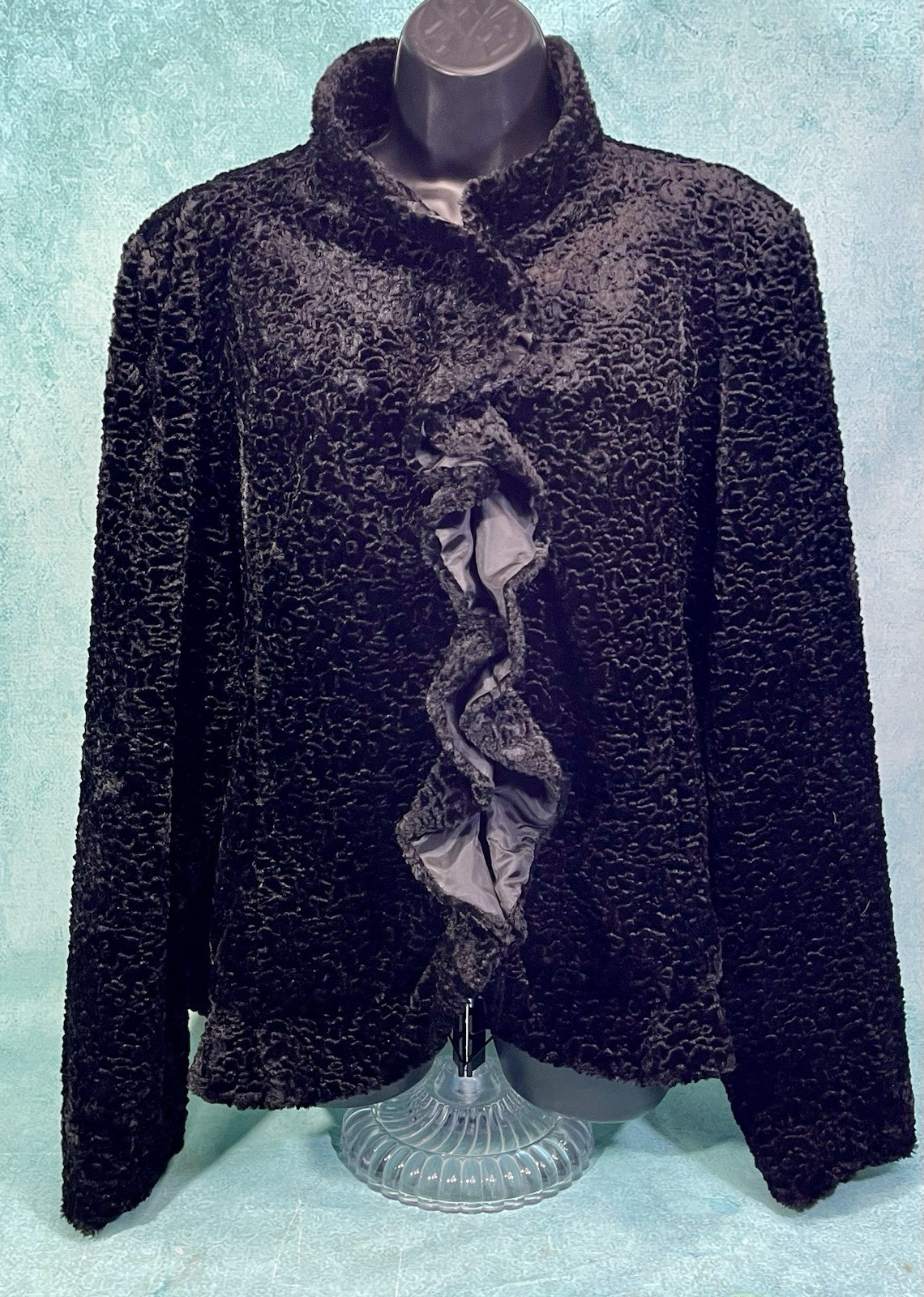 Vintage Women’s Hi Gorgeous! Ruffle Front Faux Persian Lamb Fur Jacket XL￼
