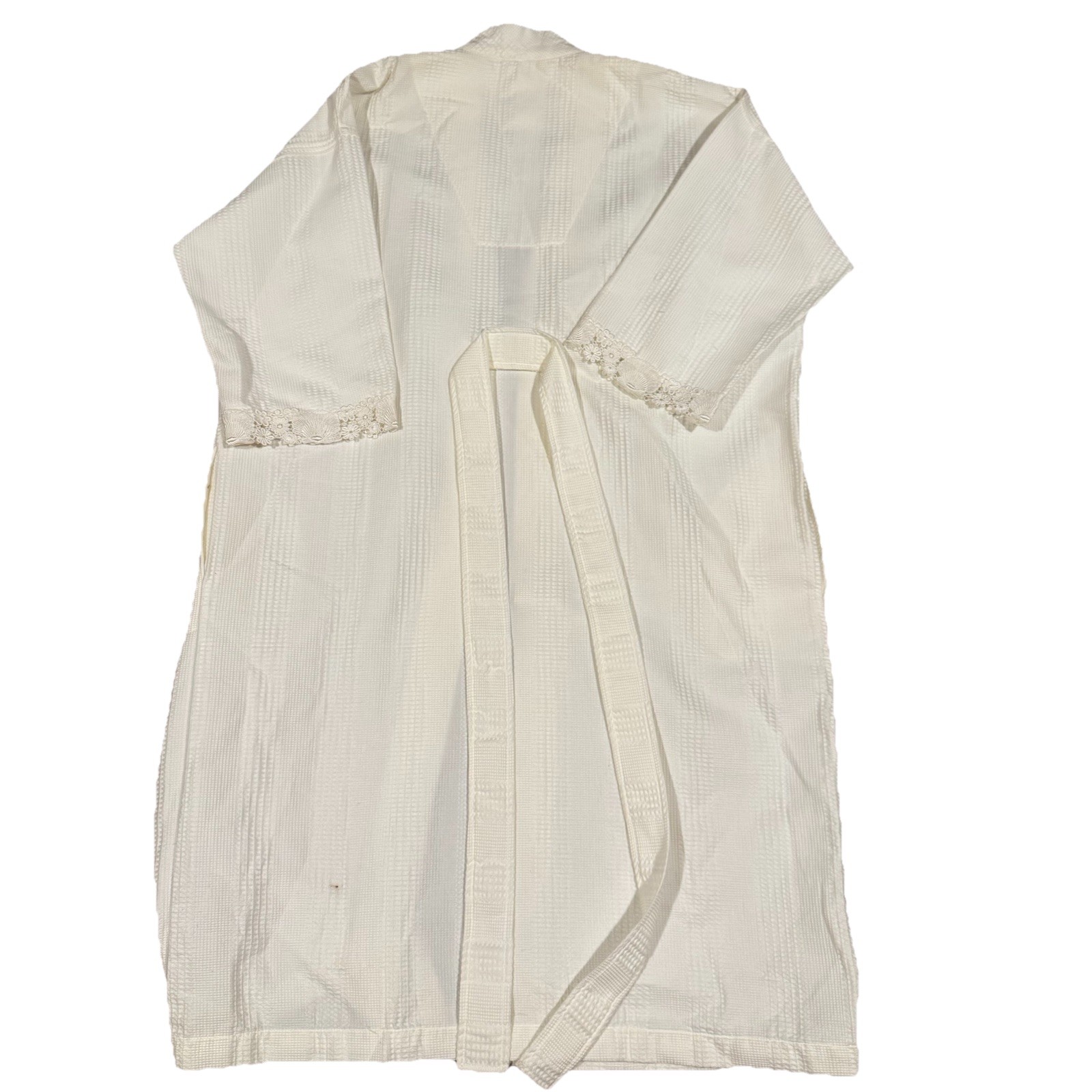 VTG Crabtree & Evelyn Size M/L 100% Cotton Long White Robe Belted Seashell Trim