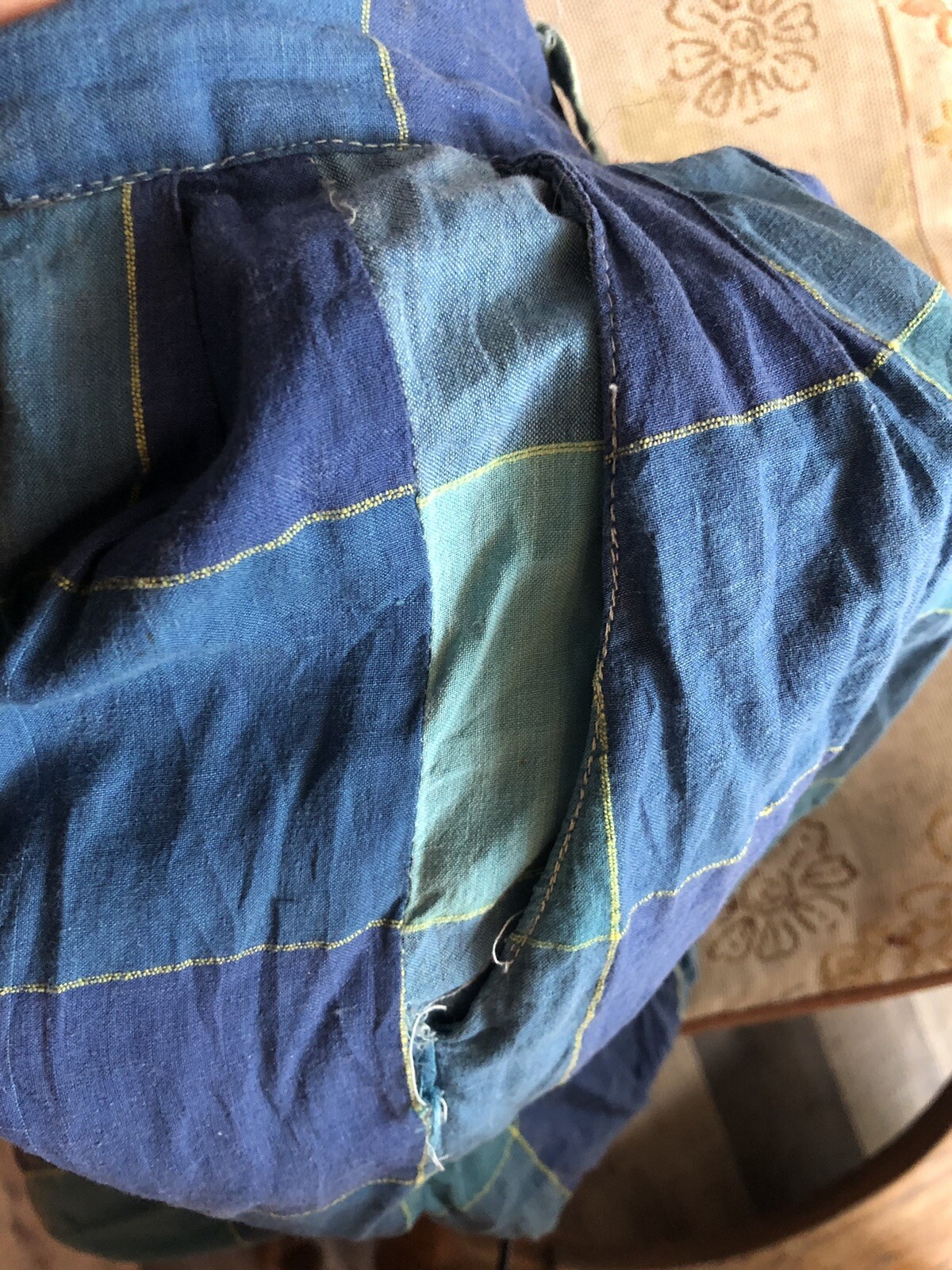 Vintage 80s Santa Cruz 22″ Waist Blue Green Madras Plaid A-Line Skirt Cotton-XS