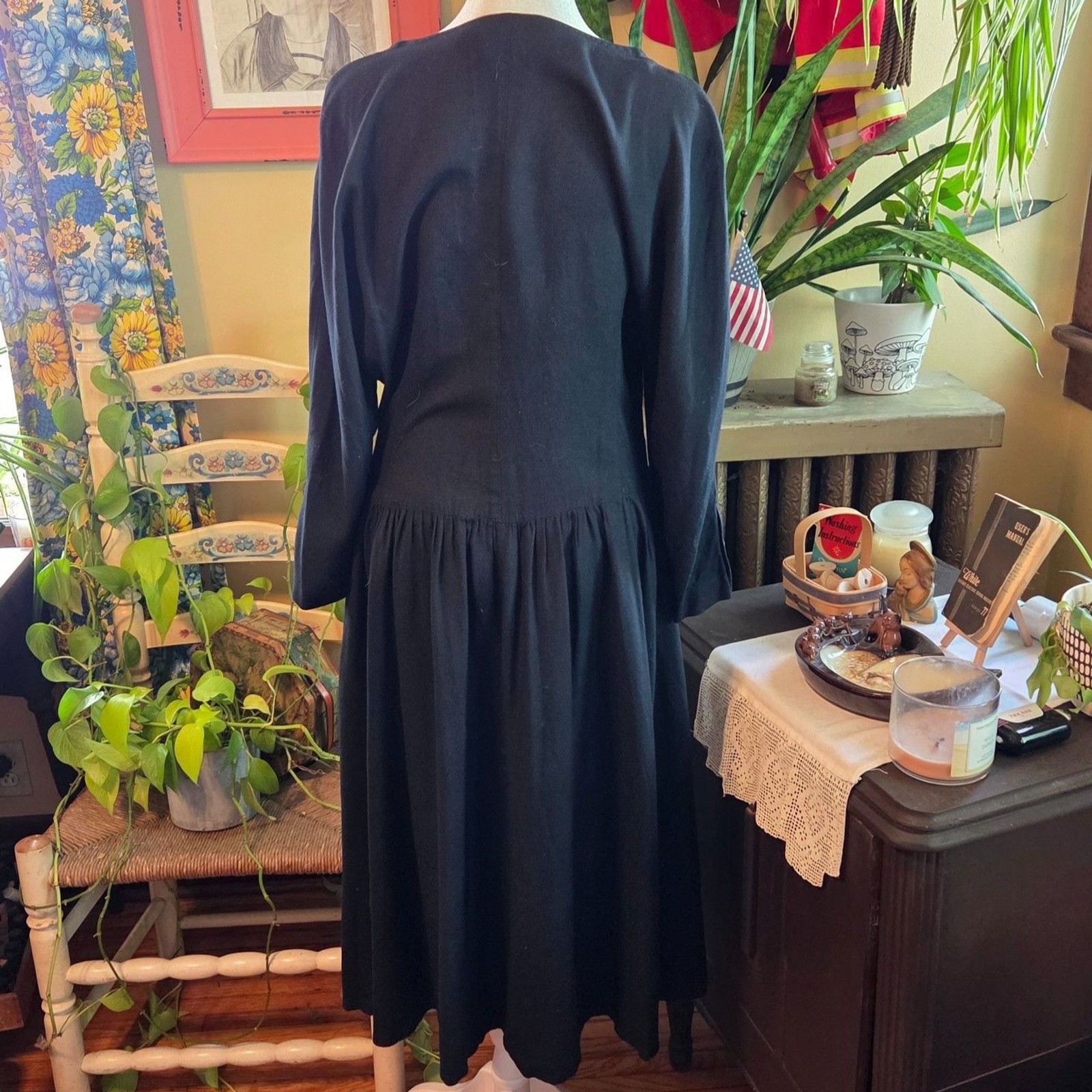 Vintage 90s Passports Pier 1 Imports Cottagecore Embroidered Dress Black Medium