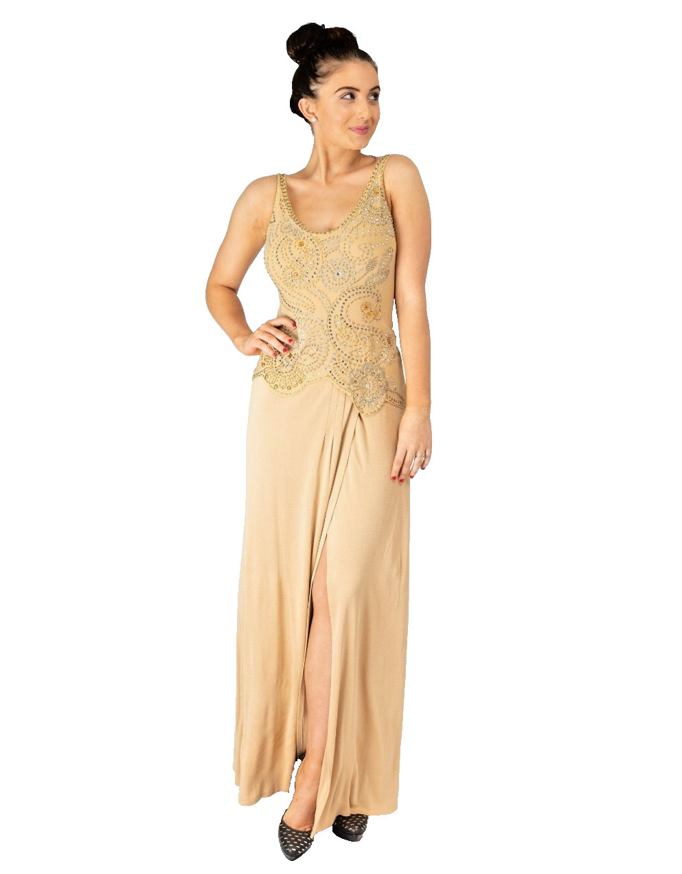 Vintage 1970s Two Piece Giorgio D’Sant Angelo Jeweled Bodice and Nude Wrap Skirt