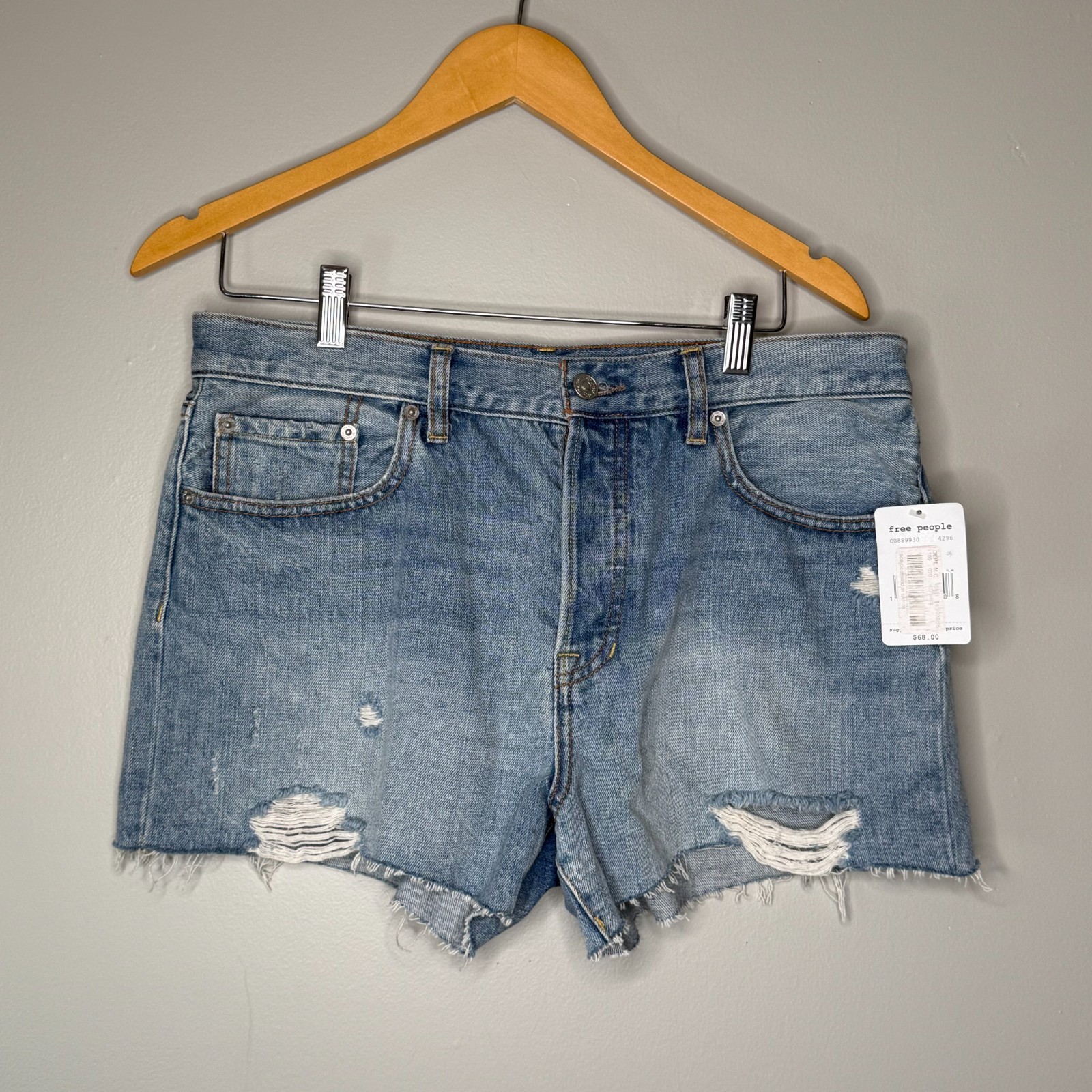 Free People We The Free Denim Shorts Womens 31 Distressed Raw Hem High Rise Blue