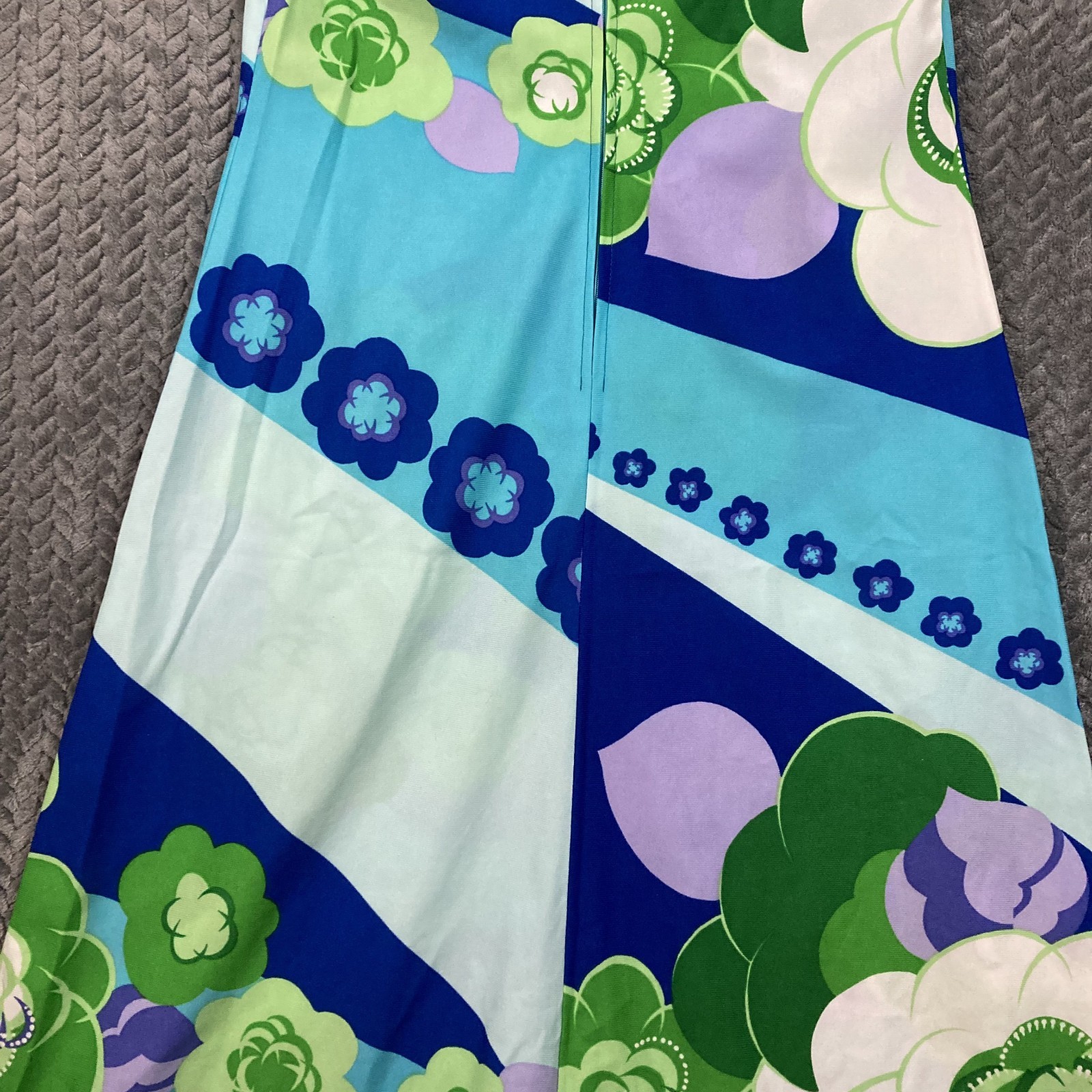 Vintage 70s Malihini Hawaiian Maxi Dress Women’s L Blue Green A-Line Aloha Rare