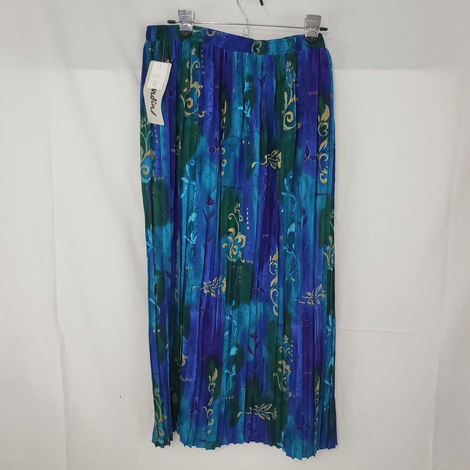 Vintage NWT Jo Hardin Skirt Sz 20 Pleated Women’s Maxi Stretch Blue Floral Bold