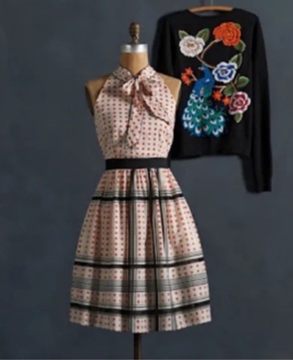 Vintage Anthropologie Maeve Star Turn Dress 4 6 S 2007 Tie Neck Sold Out Rare