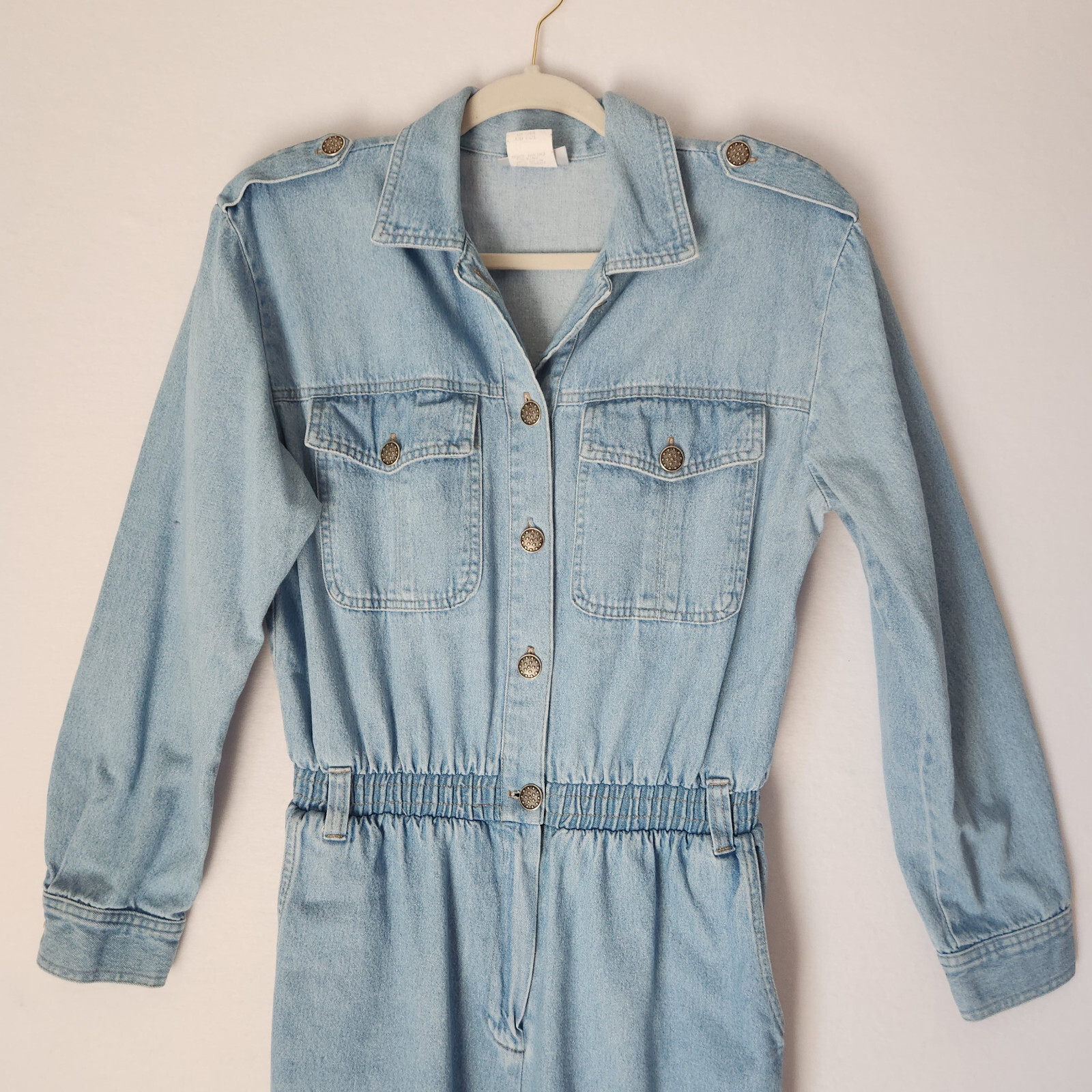 Vintage Saint Germain Paris Denim Jumpsuit Long Sleeve Blue Sz.S Made in USA