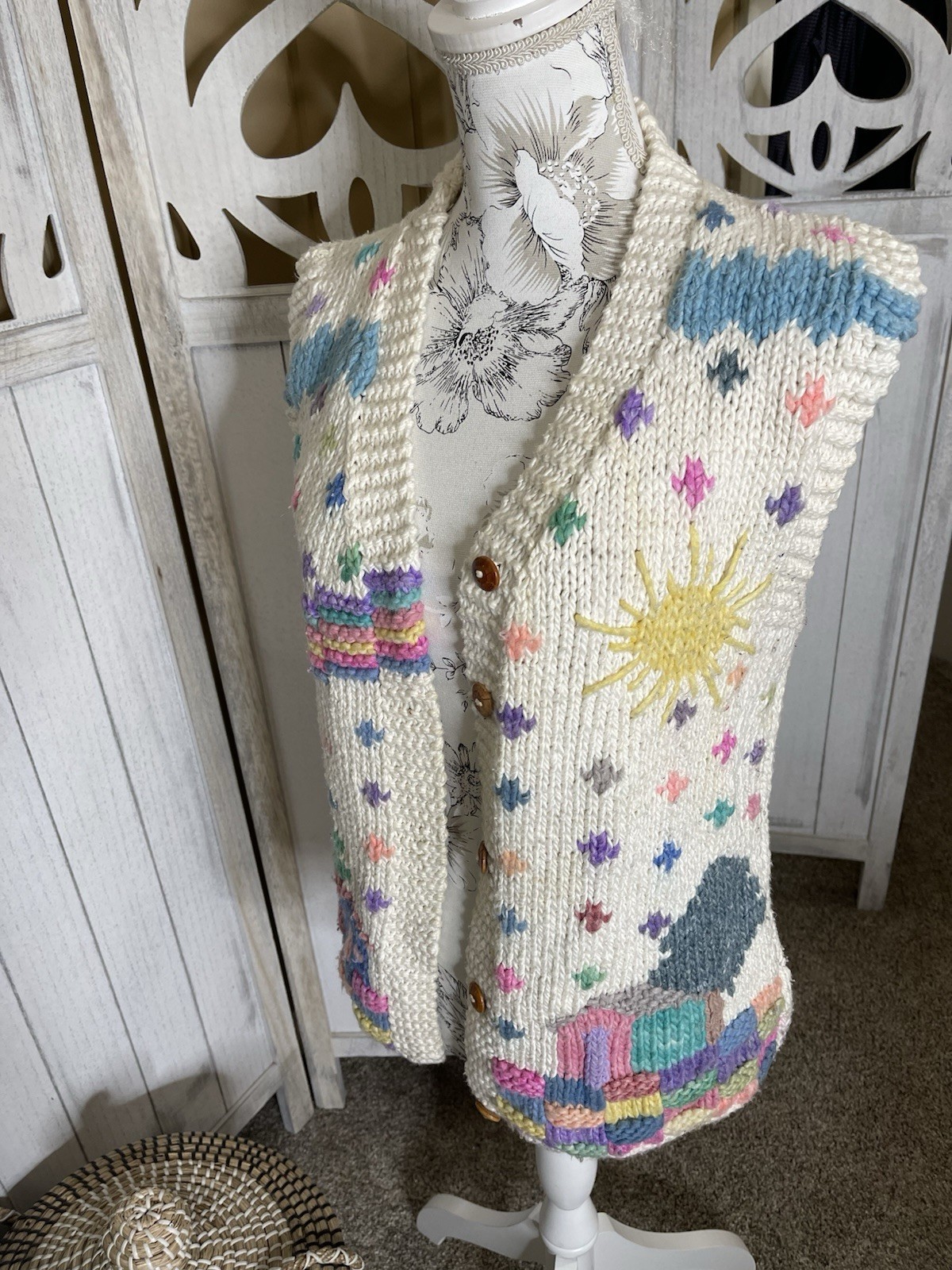 Vintage Vest Pastel Floral Cottagecore Soft Girl 90s Size Small Medium Knit