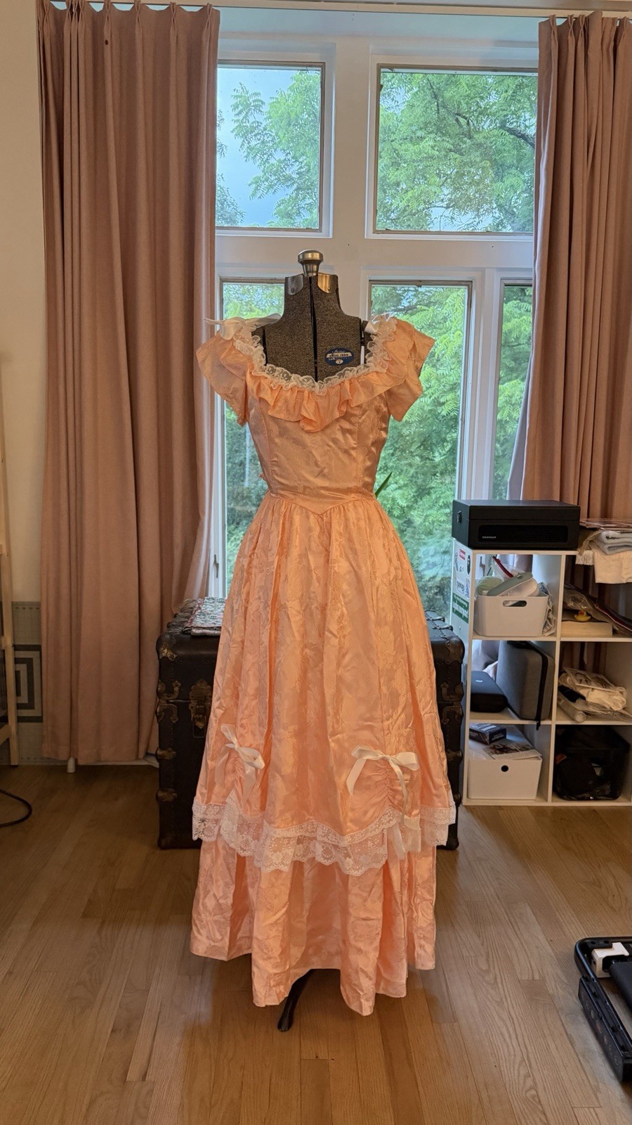 Precious Moments 1980s Peach Dress With Ruffles And Lace Size 7/8