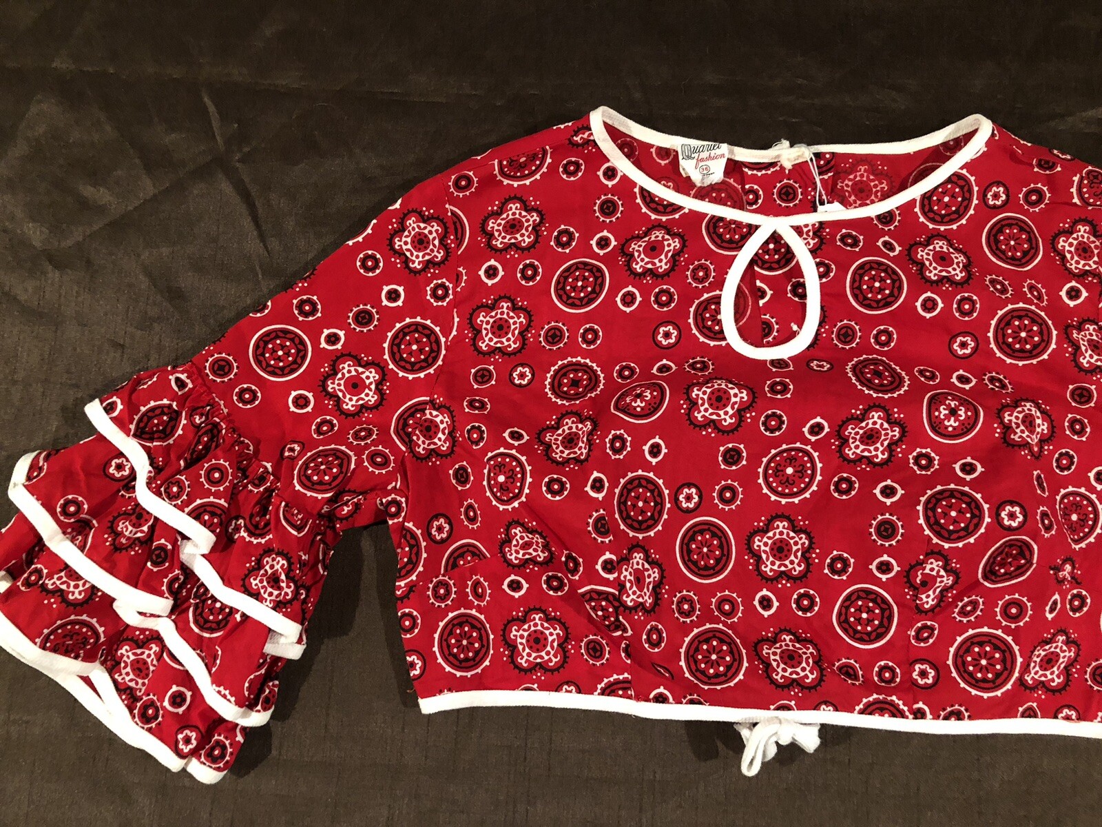 Vintage 60s Cuban Red bandana Western Wear rhumba salsa crop top blouse cotton s
