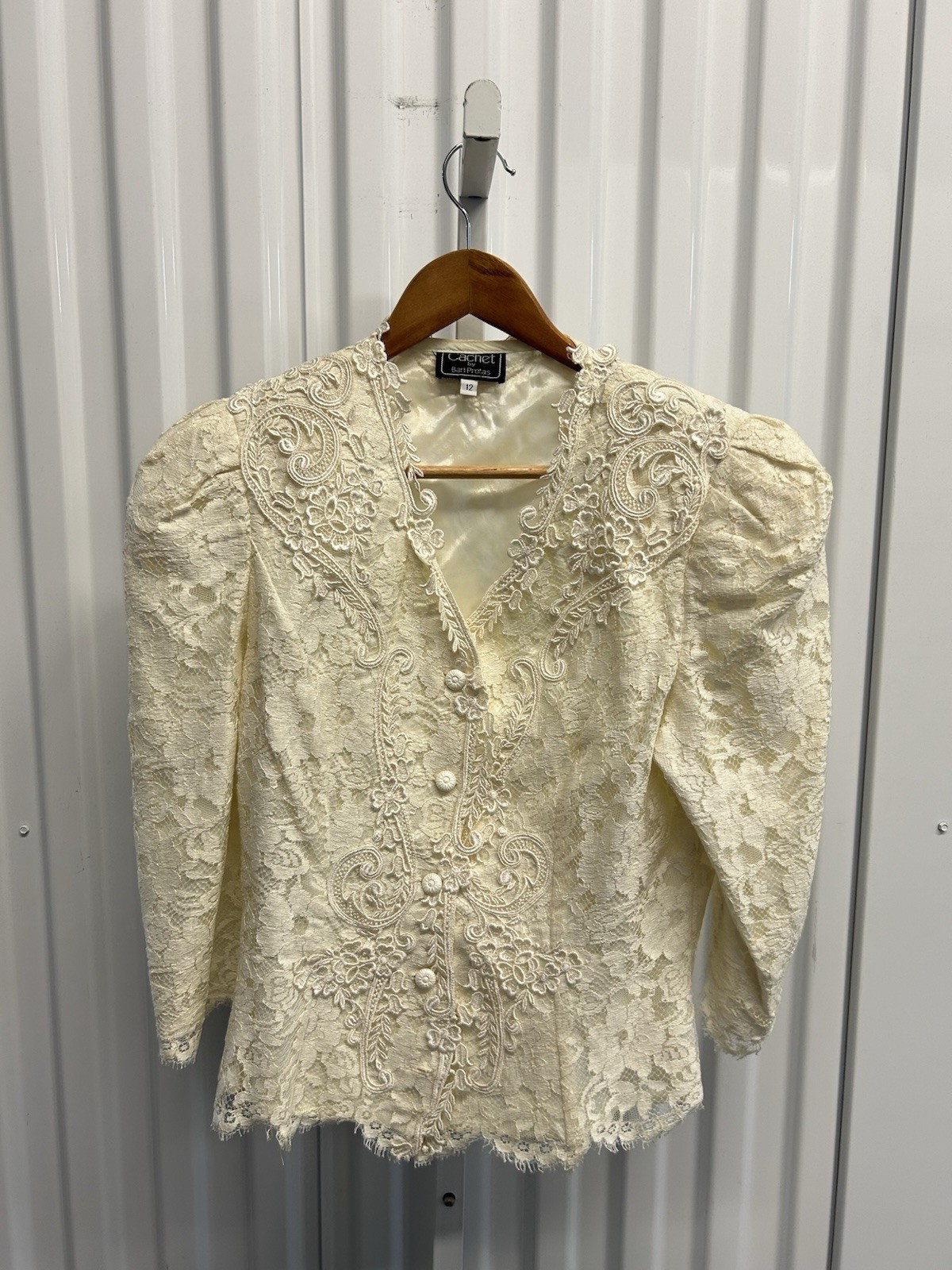 Vintage 80s Cachet by Bari Protas Ivory Fitted Lace Jacket Women’s Sz 12/M