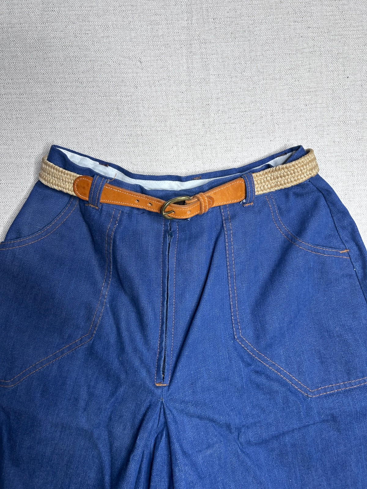 VTG 70s Sears Denim Culottes Skort High Waist Wide Leg Shorts Belted Sz 24 25 26