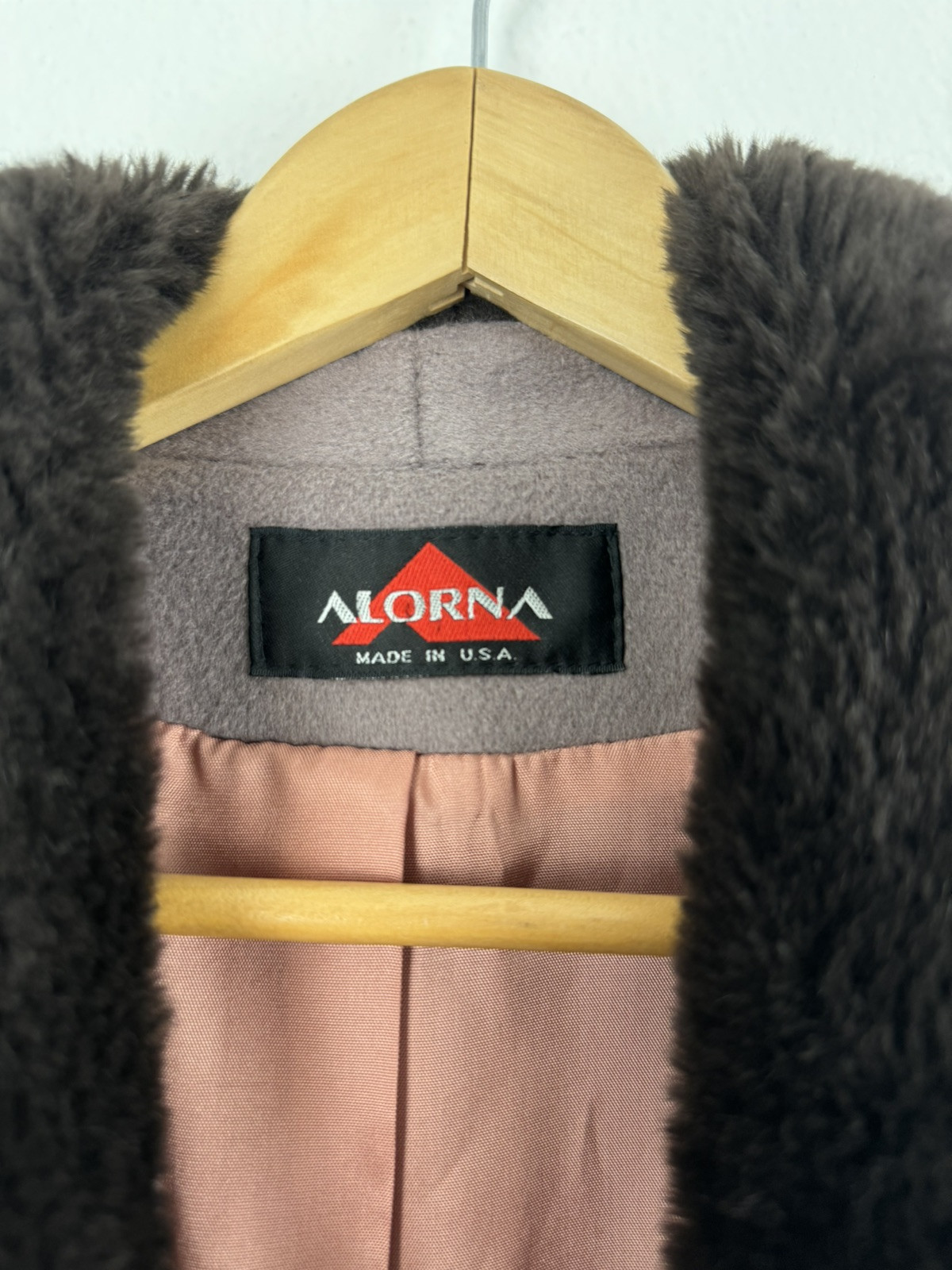 Vintage 80s Women’s Coat Overcoat Wool Blend Faux Fur Trim Union Made In USA