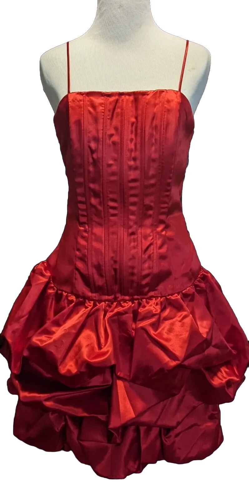 Vintage Let’s Fashion 80s Party Prom Formal HOCO Red Bubble Dress Size S