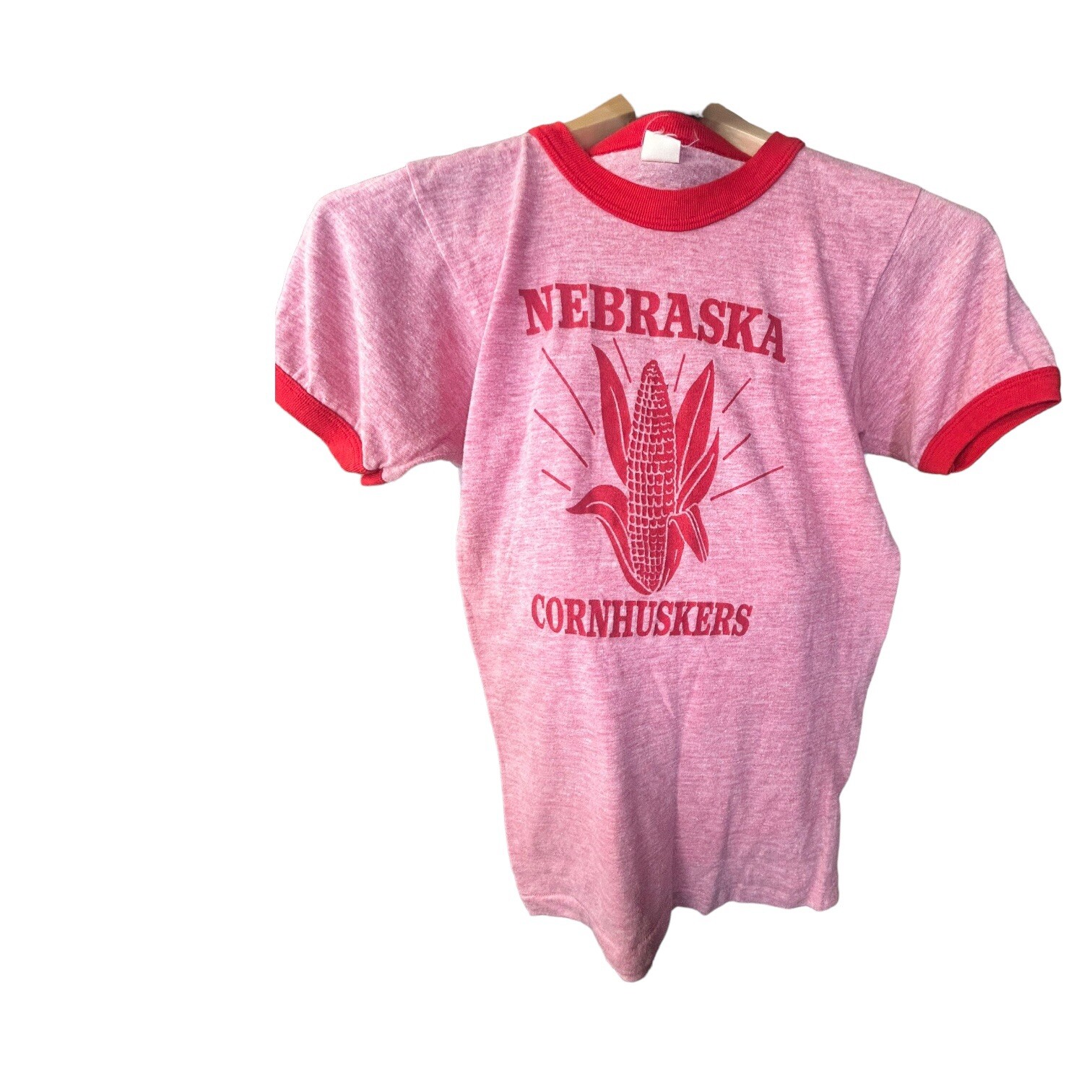 Vintage NEBRASKA CORNHUSKERS Ringer Graphic T-Shirt Womens Small Red fitted