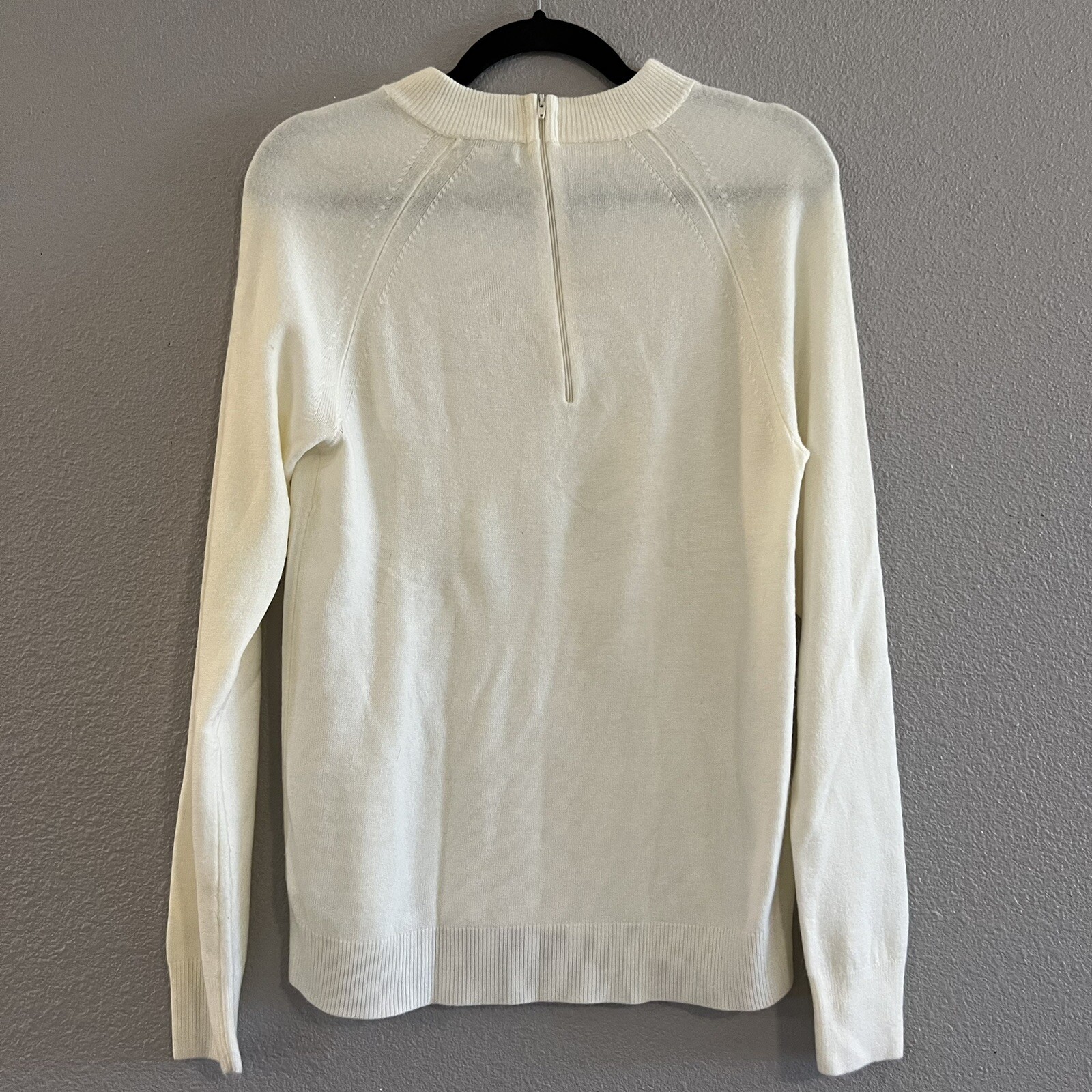 Vintage Hampshire Studio Cream Acrylic Back Zip High Neck Sweater SZ M GVC