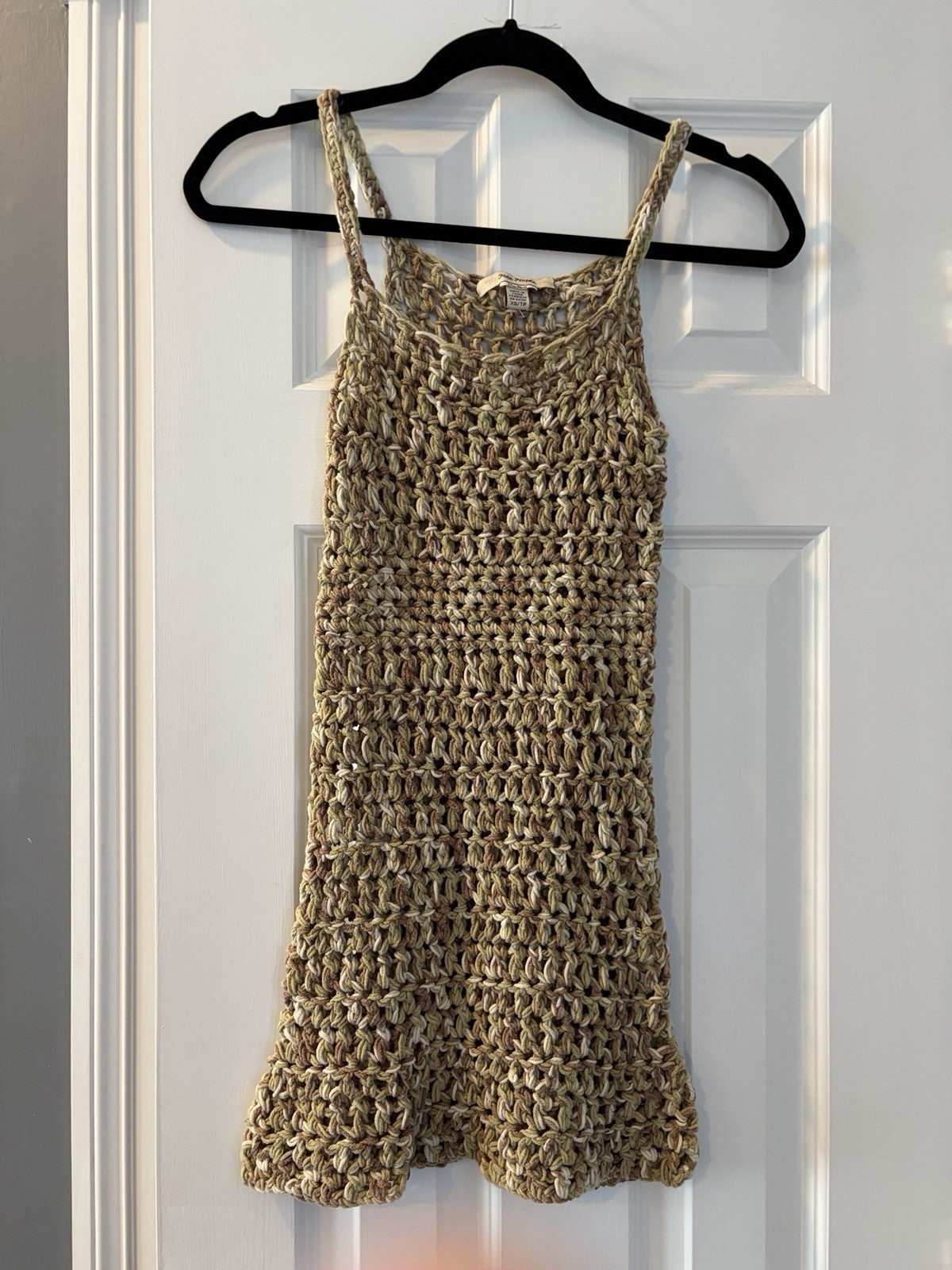 VTG Free People Y2K Crochet Mini Dress XS Neutrals Boho