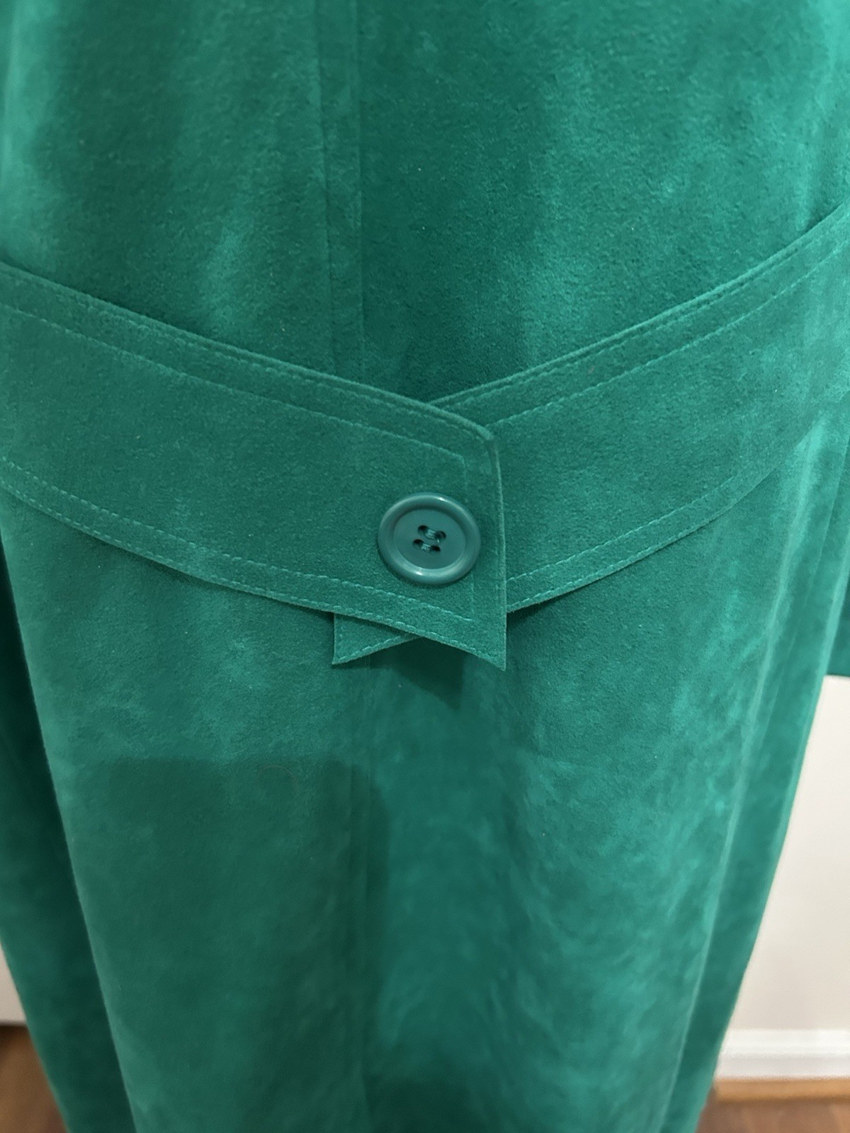 VTG 80s Ultrasuede Green Trench Coat Sz 10 Union Made Court Romi Belt USA EUC