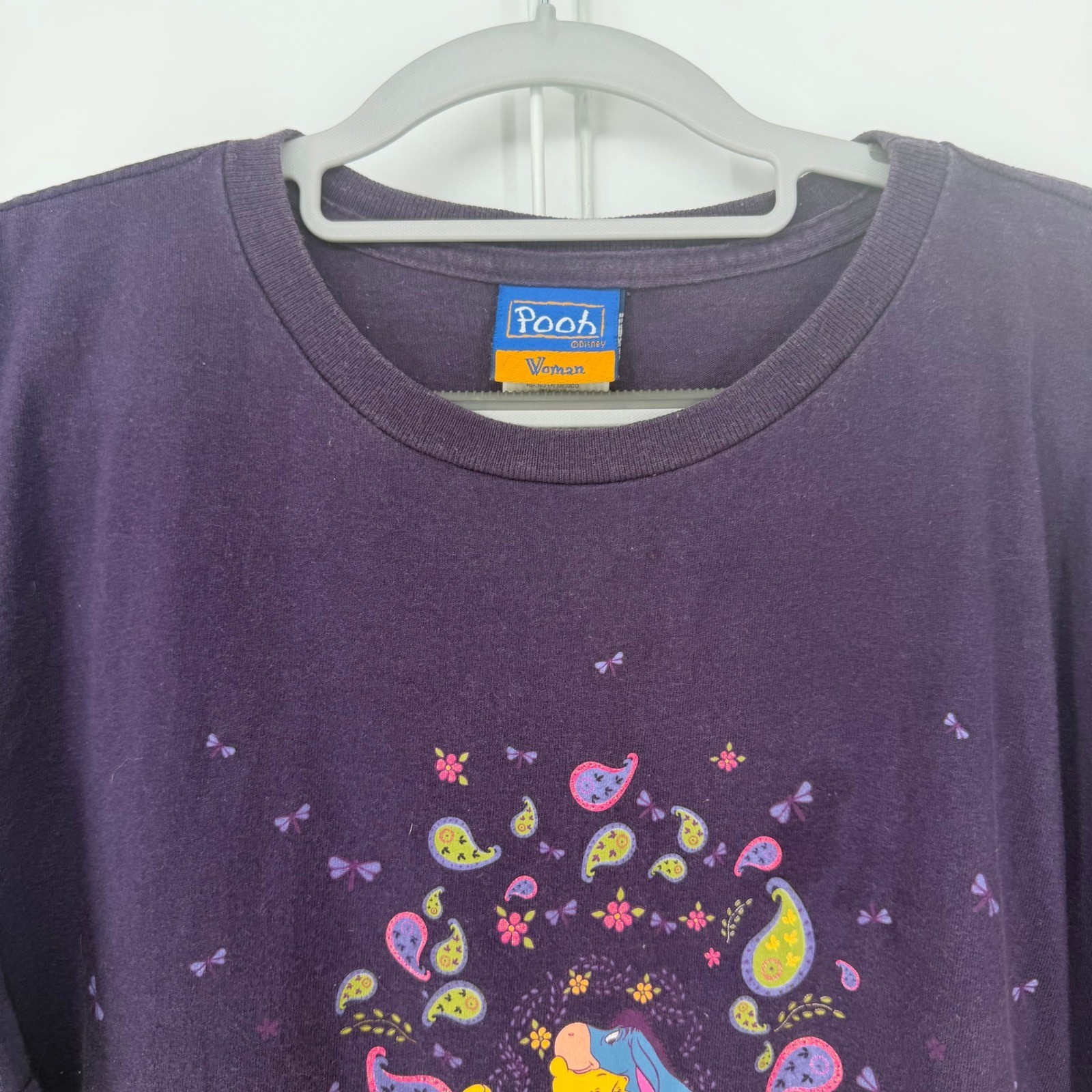 Disney Pooh T-Shirt Women 1X Purple Eeyore Tigger Paisley Vintage 90s Kidcore