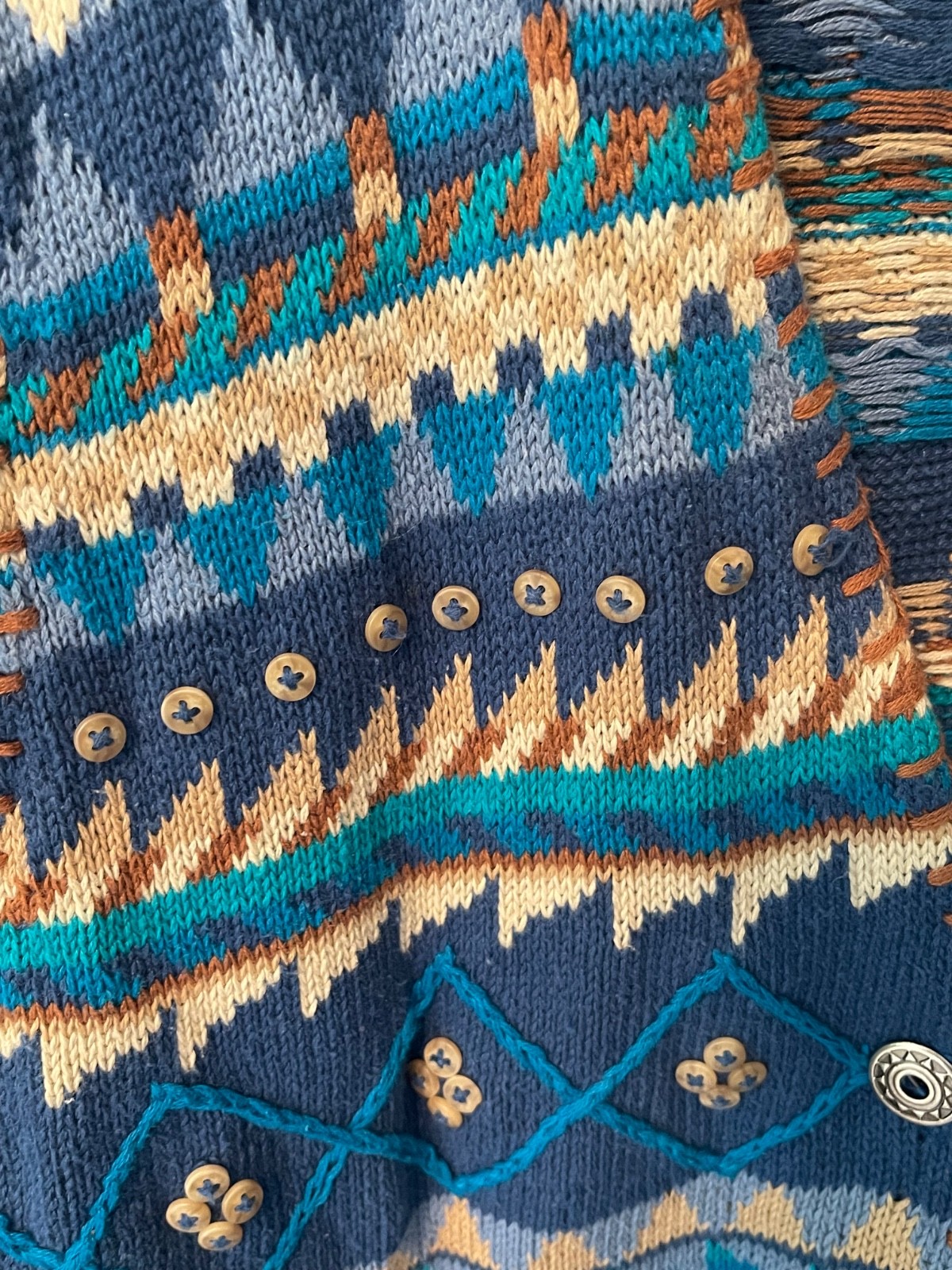 Vintage Segrets Sun Prints – Sweater Vest – Blue/Brown – Cotton/Ramie – Sz L
