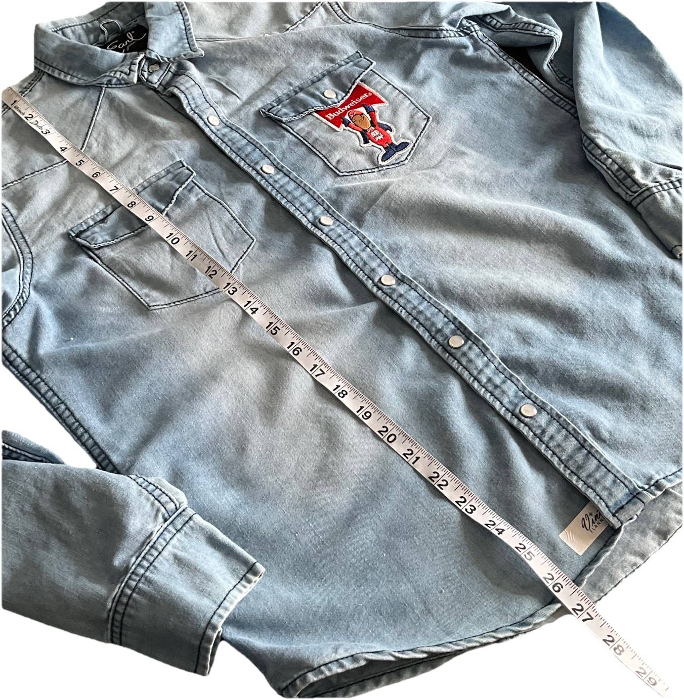 VTG-EarL Jean”Budweiser-unisex Long Sleeve Shirt, Light Blue Size L