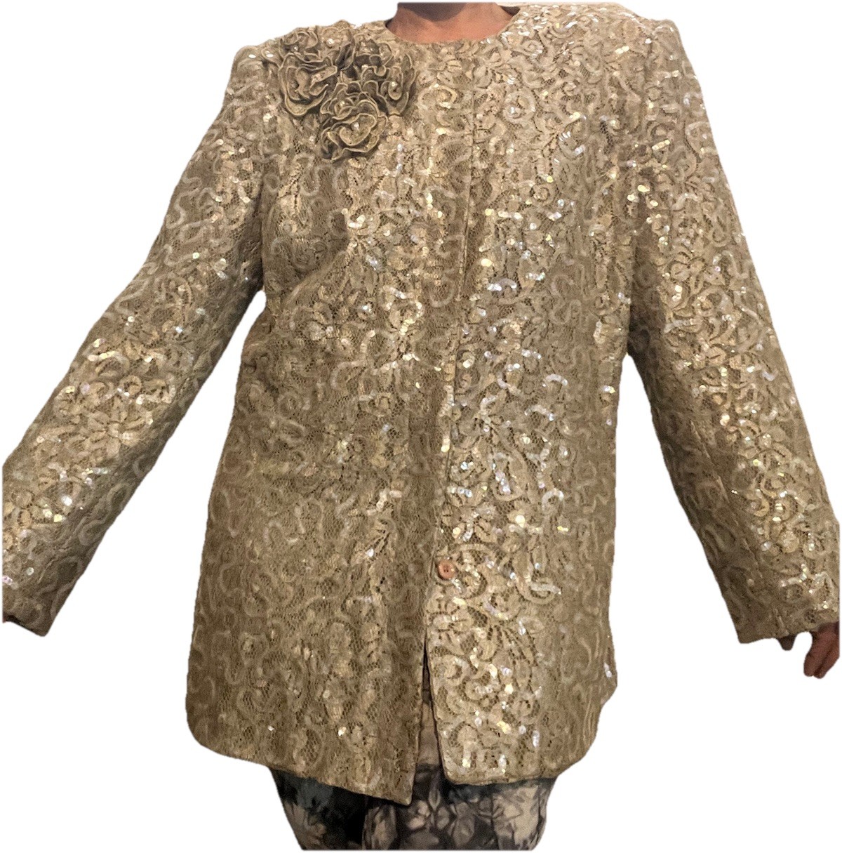 Vintage Nolan Miller 80s Dynasty Jacket Size 14 lace blazer sequined flower top