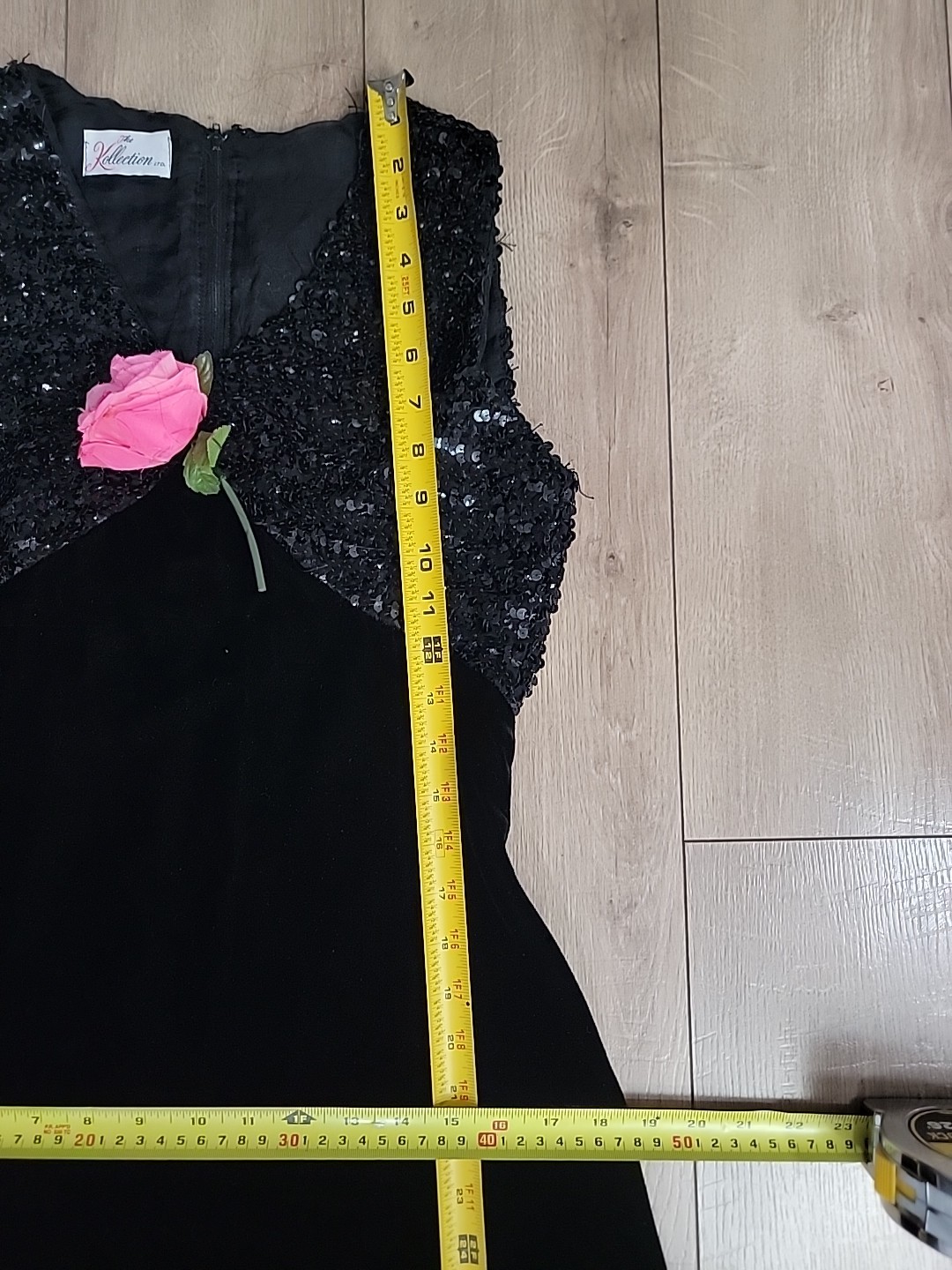 VTG 60s The Kollection Ltd Black Velvet Evening Gown – Sequin Bodice,Mod GoGo