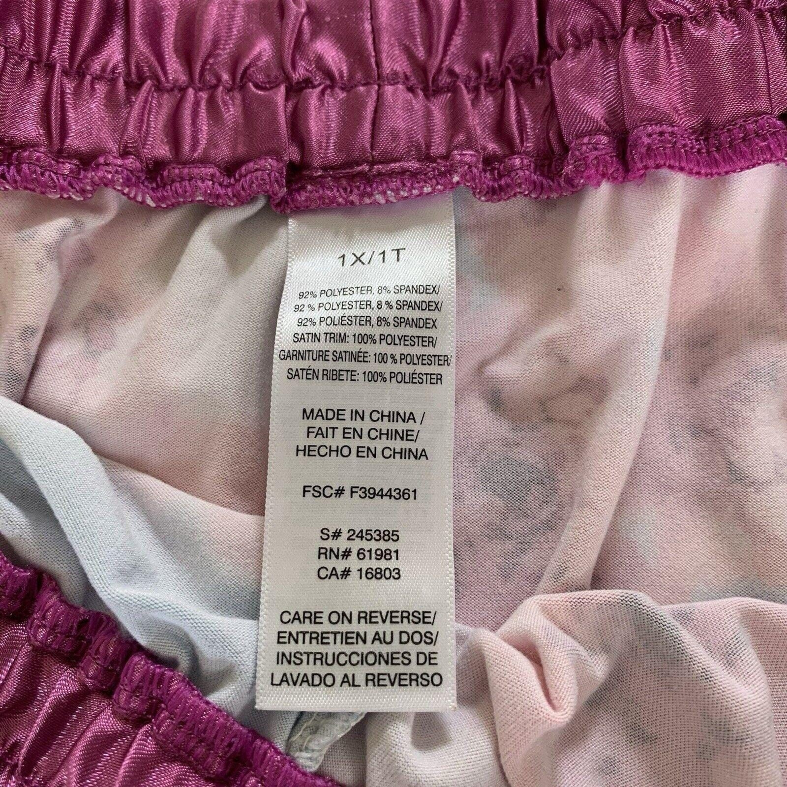 Avon Intimates 2-Pc Silky Satiny Pajama Set 1X Pink White Floral VTG 90s