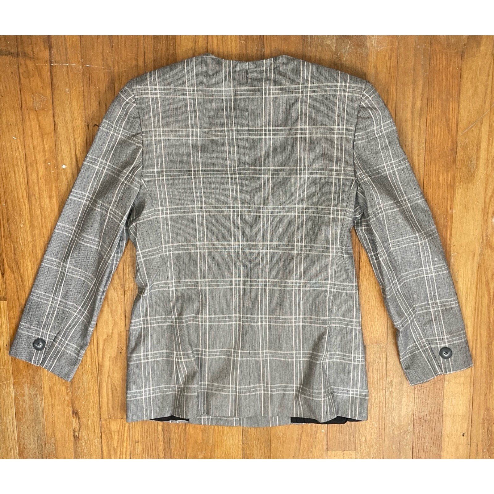 Vintage Glen Plaid Blazer Size Medium 80s Woven Suit Coat Jacket Black & White