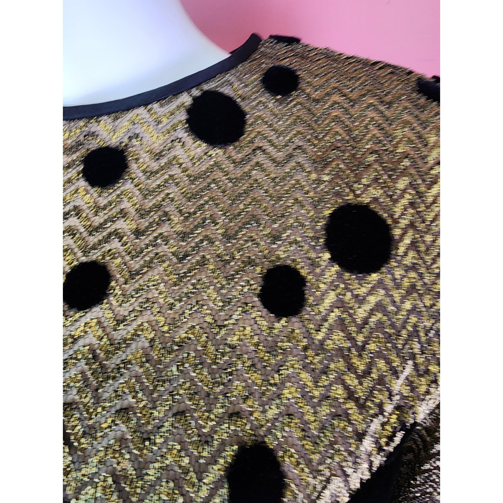 Vintage 1980’s Black Velvet Metallic Gold Polka Dot Long Sleeve Cocktail Dress