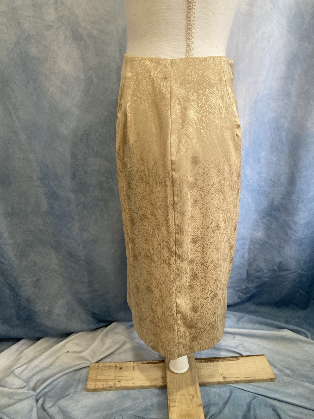Vtg 90s Carole Little Gold Snakeskin Pencil Skirt 6 Satin USA Grunge Glam Rock