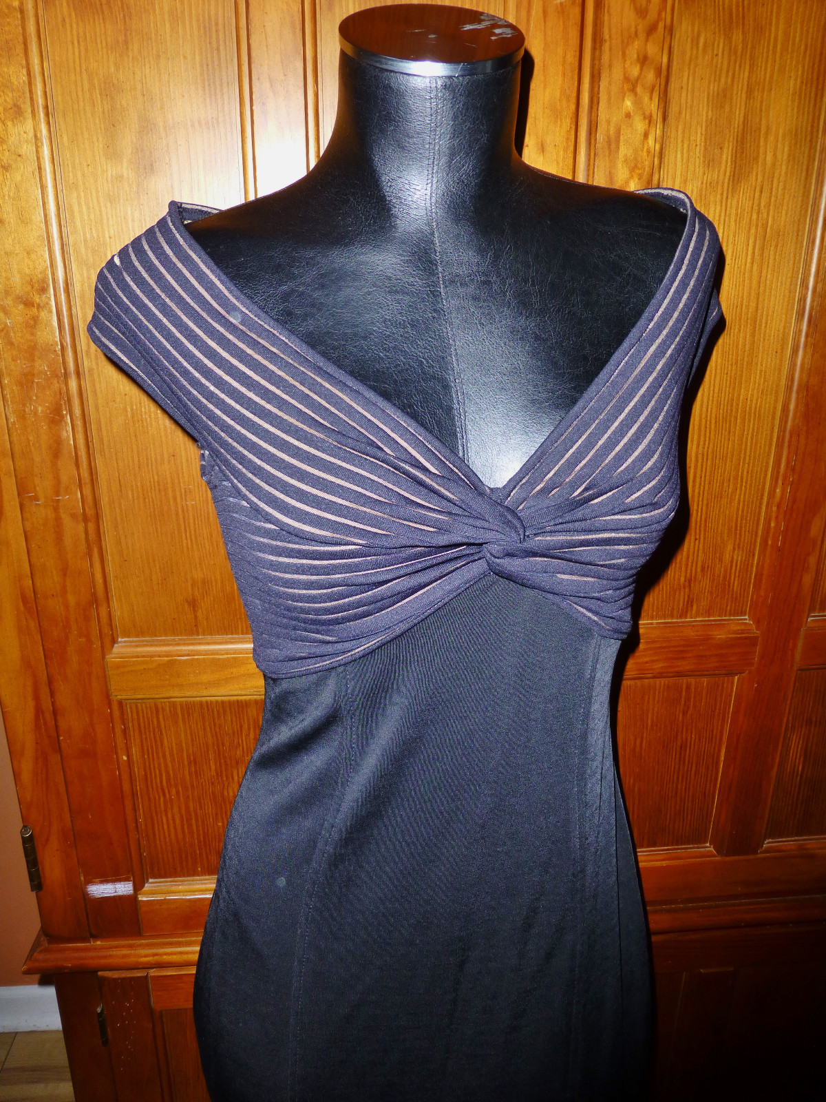 TADASHI Vtg 80s Black Bandage Bodycon Slit Evening Party Maxi DRESS Gown sz M
