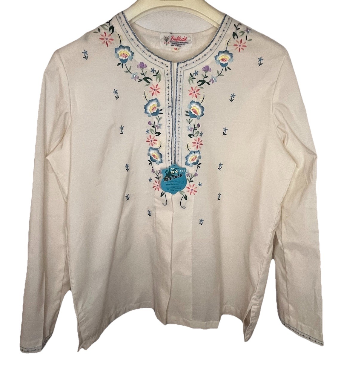 NEW Vintage Hand Embroidered Floral Boho Festival Ethnic Top Daffodil Medium