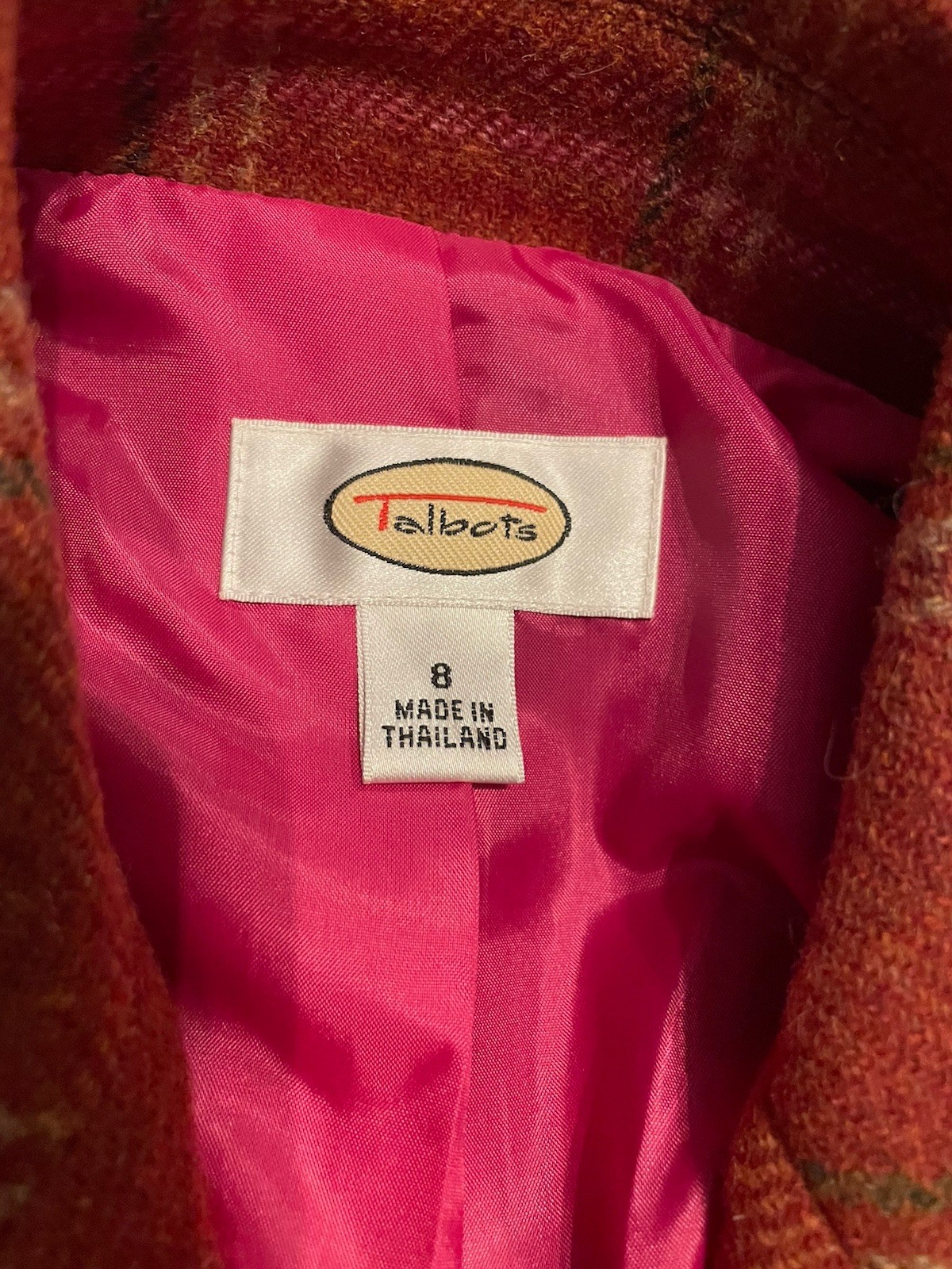 Vintage Talbots Wool Plaid Blazer Women’s Size 8 Rust Peplum Back Lined 2 Button