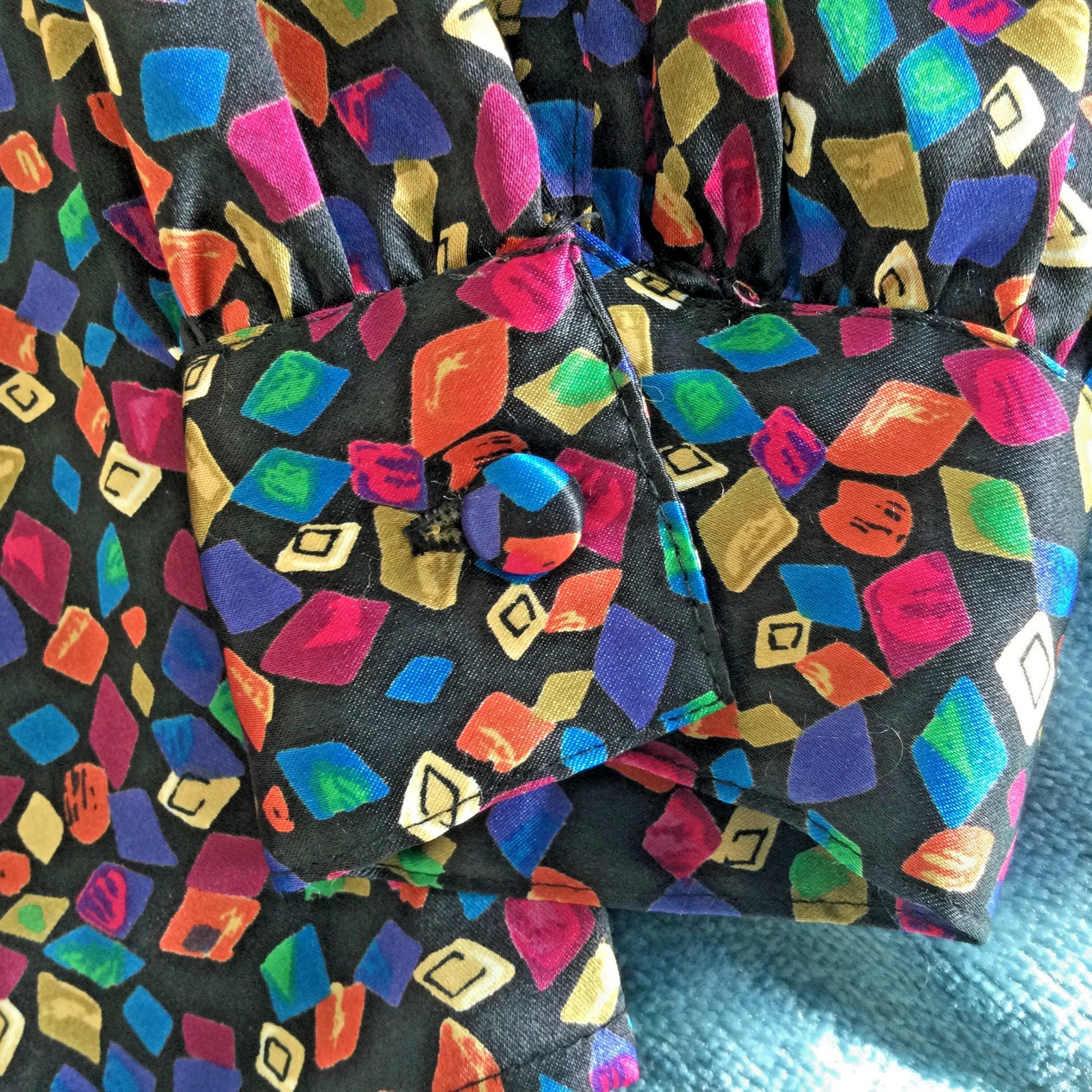 Vtg Marlis Blouse Colorful Confetti Print Draped Cowl Neck Retro Artsy Career 6