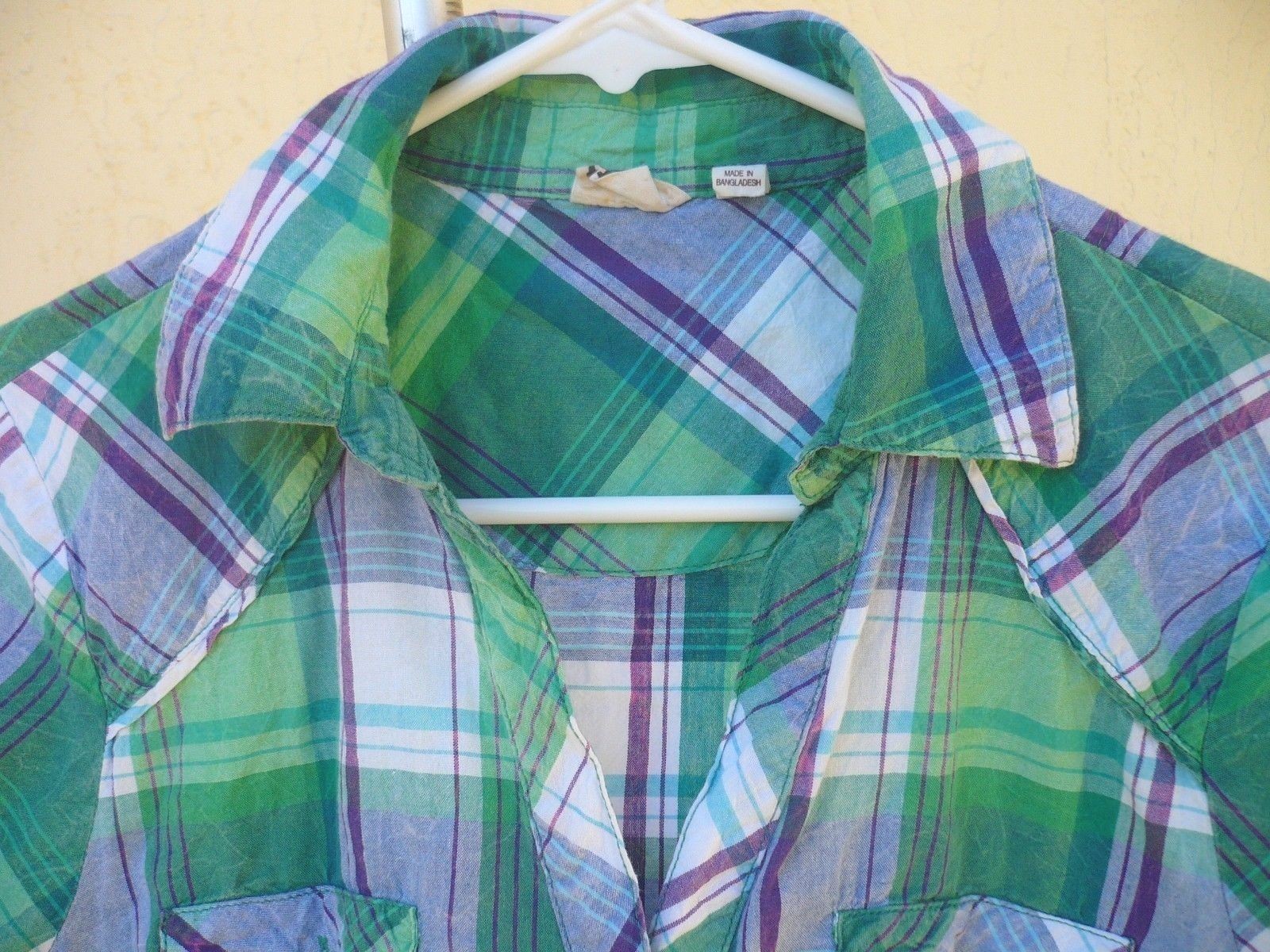 ST PATRICK’S DAY GREEN PURPLE BUTTON DOWN CUFFED SS SHIRT S WOMEN R M JR BLOUSE