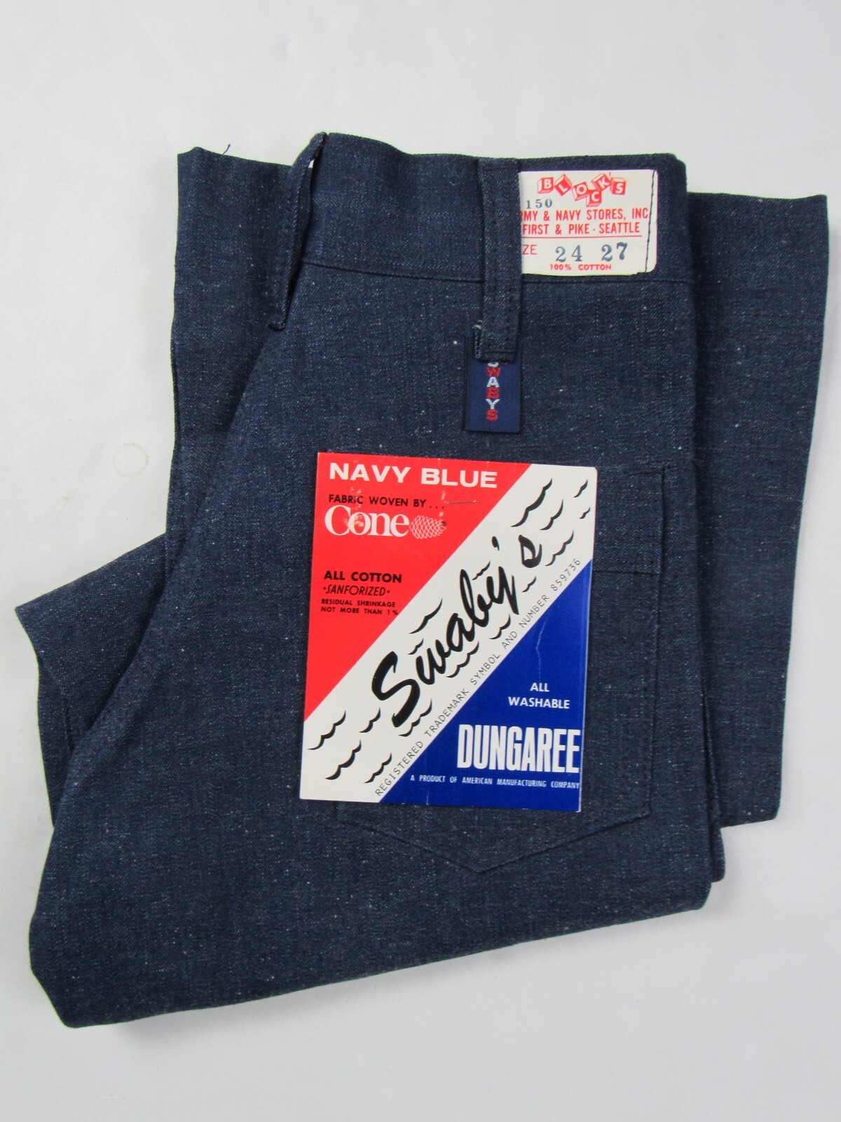 Vtg NOS 1970s Swaby’s Selvedge Bell Bottom Jeans Raw Denim High Waist 23 x 26