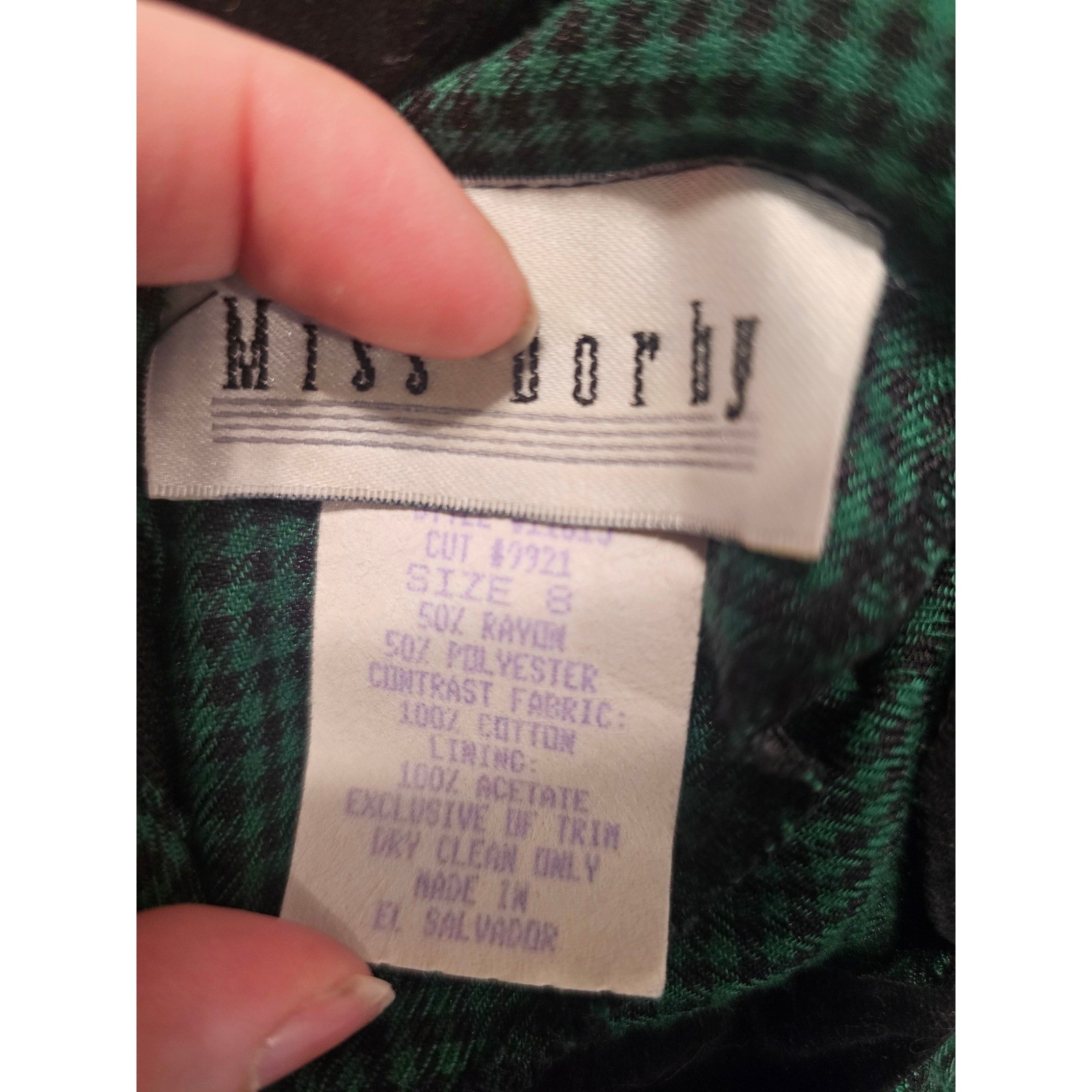 Miss Dorby Vintage Green Houndstooth Maxi Dress Long Sleeve Mock Neck Size 8