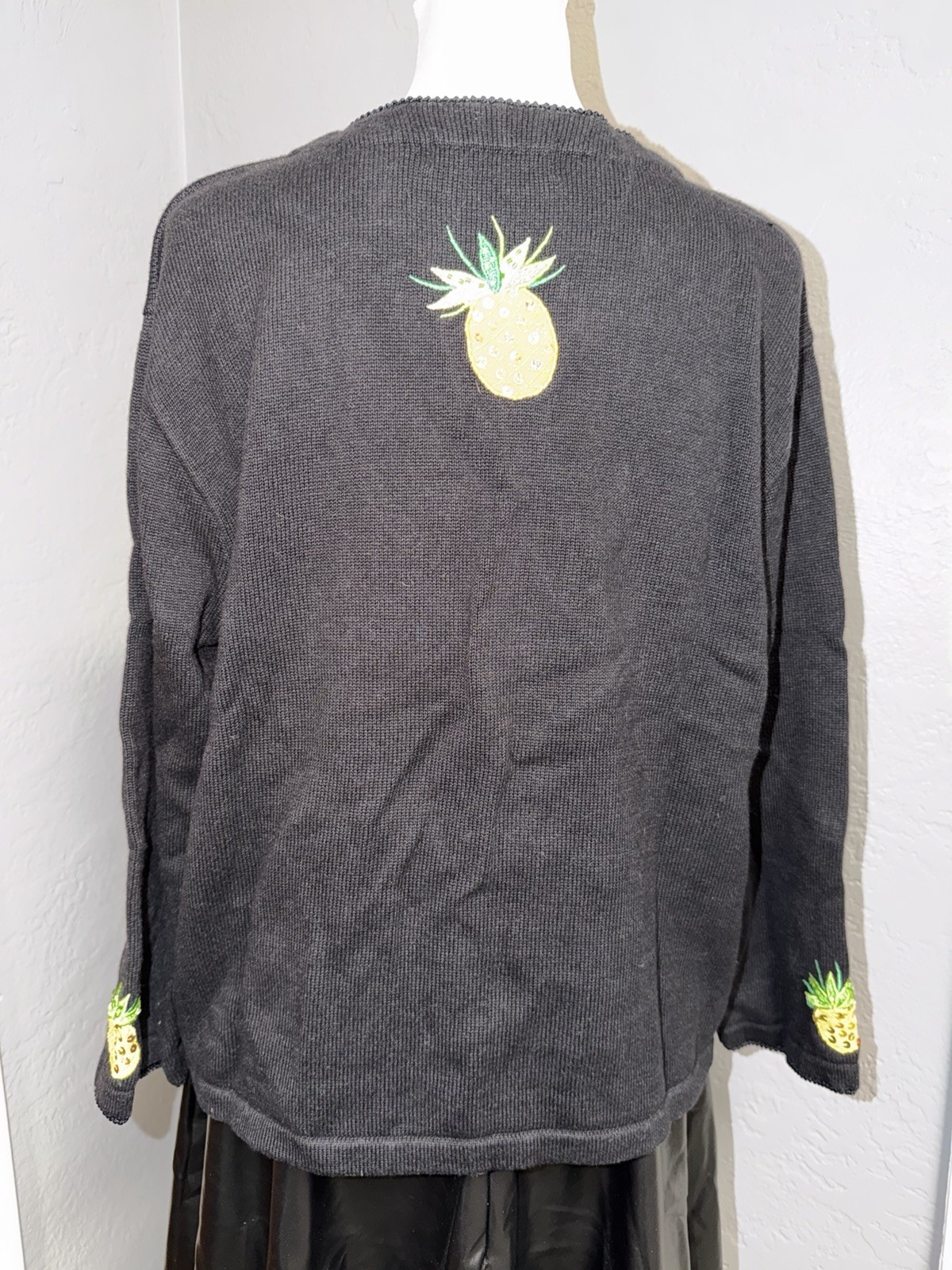 Jack B. Quick Pineapple Cardigan Size Petite Large Tropical Palm Trees 90’s