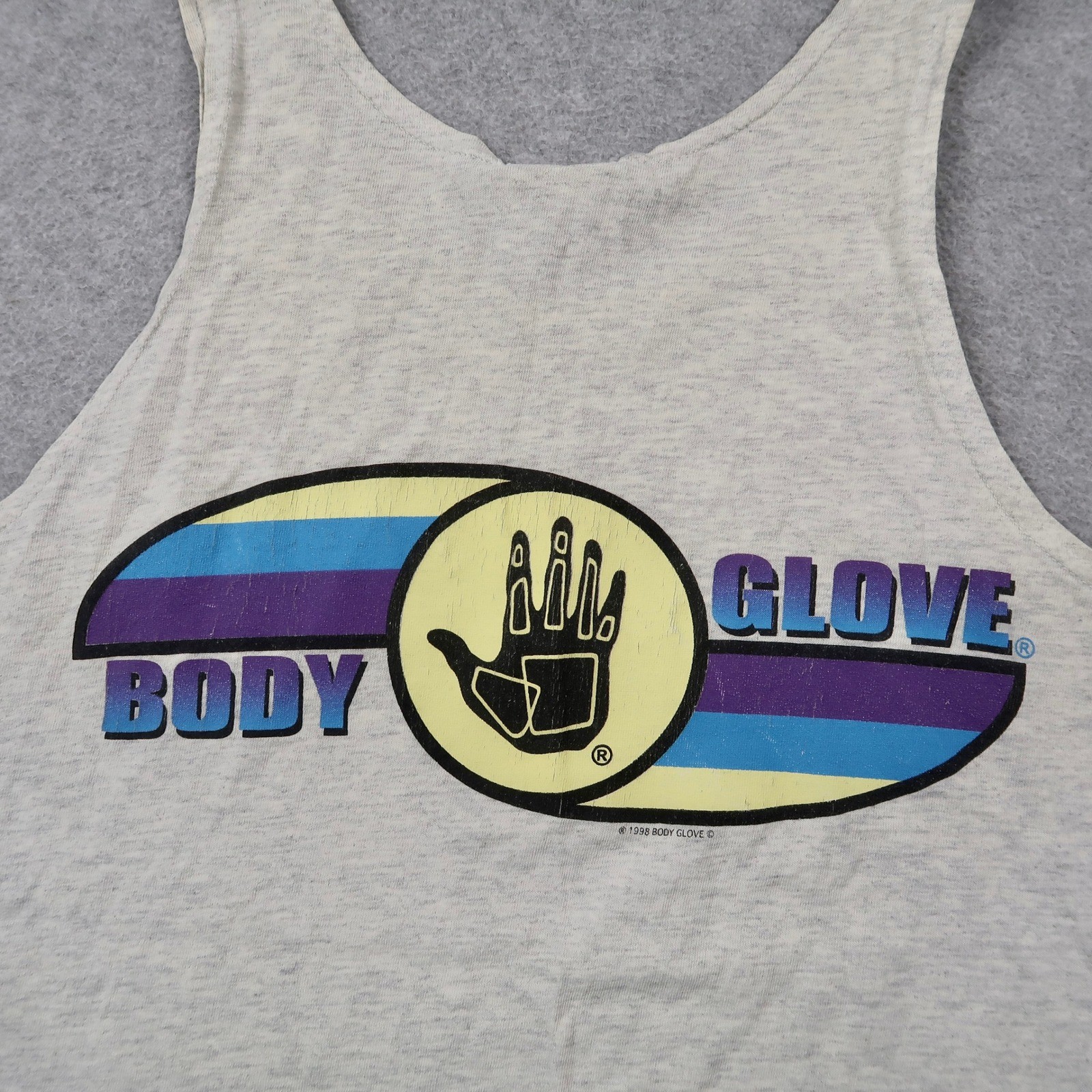 Vintage 90s 1998 Body Glove Tank Top Mens L Gray Cotton Sleeveless Surf Made USA