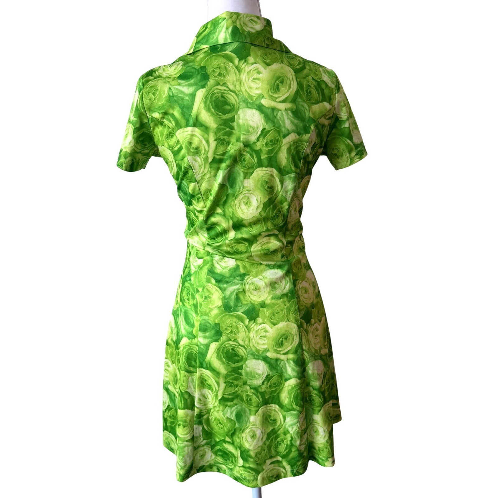 Joules Vintage Mini Dress Green Rose Floral Button Up Mod Retro 90s Y2K Small