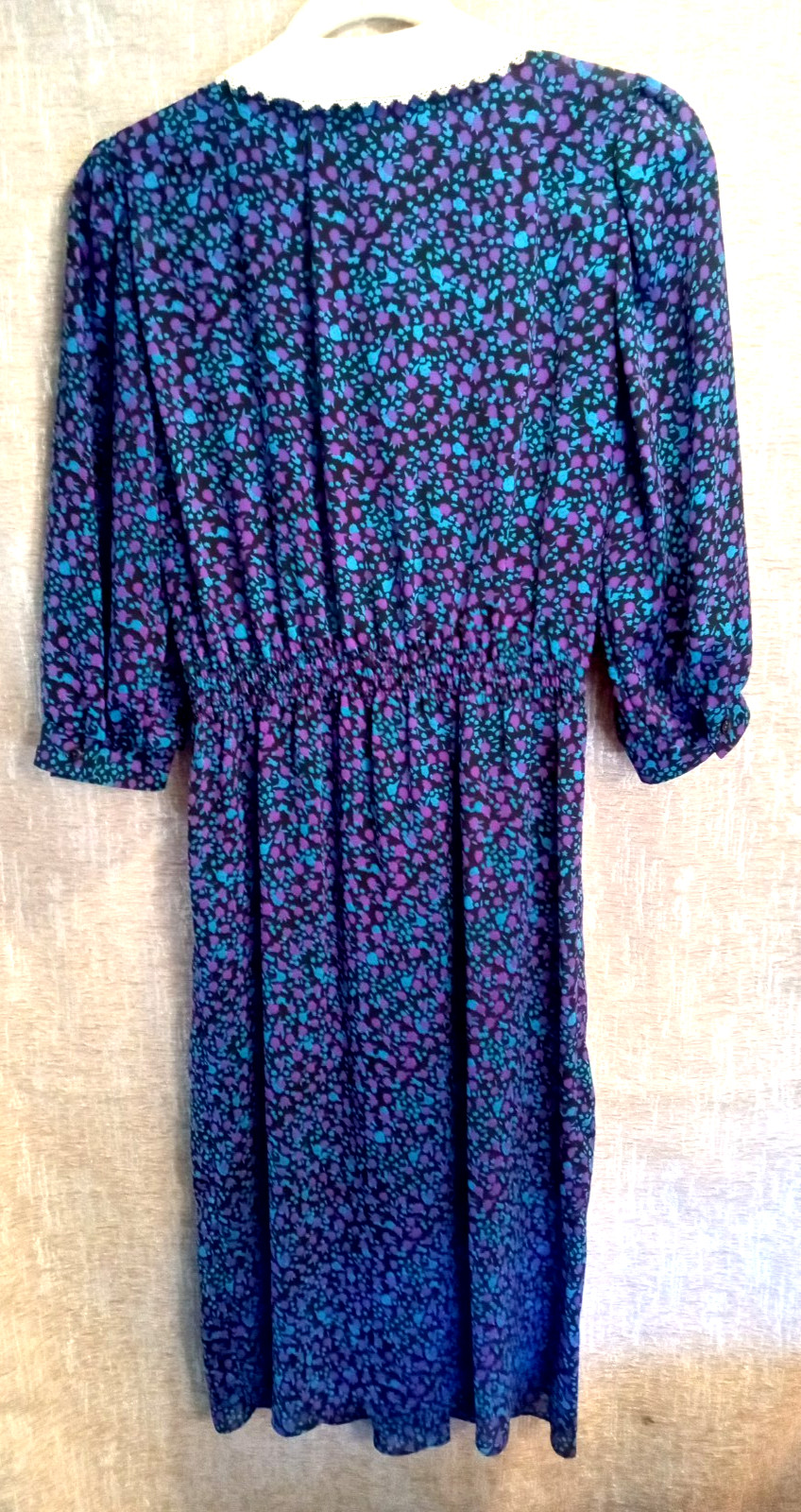 💜 VTG 1980s Cottagecore Style V.L.P. Petites Dress Sheer Floral Womens Sz 6