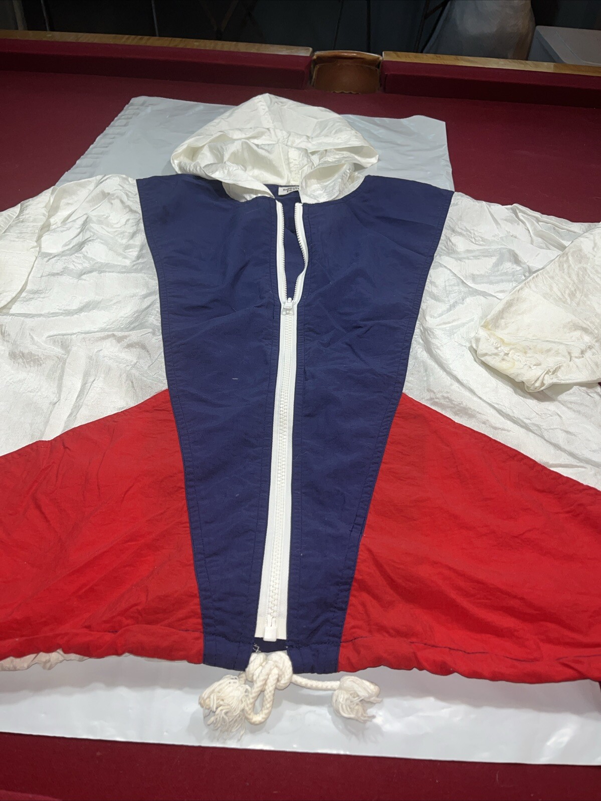 USA Windbreaker Sailing Nautical Red White Blue zip Up Cinch Tie Hem Med Vintage