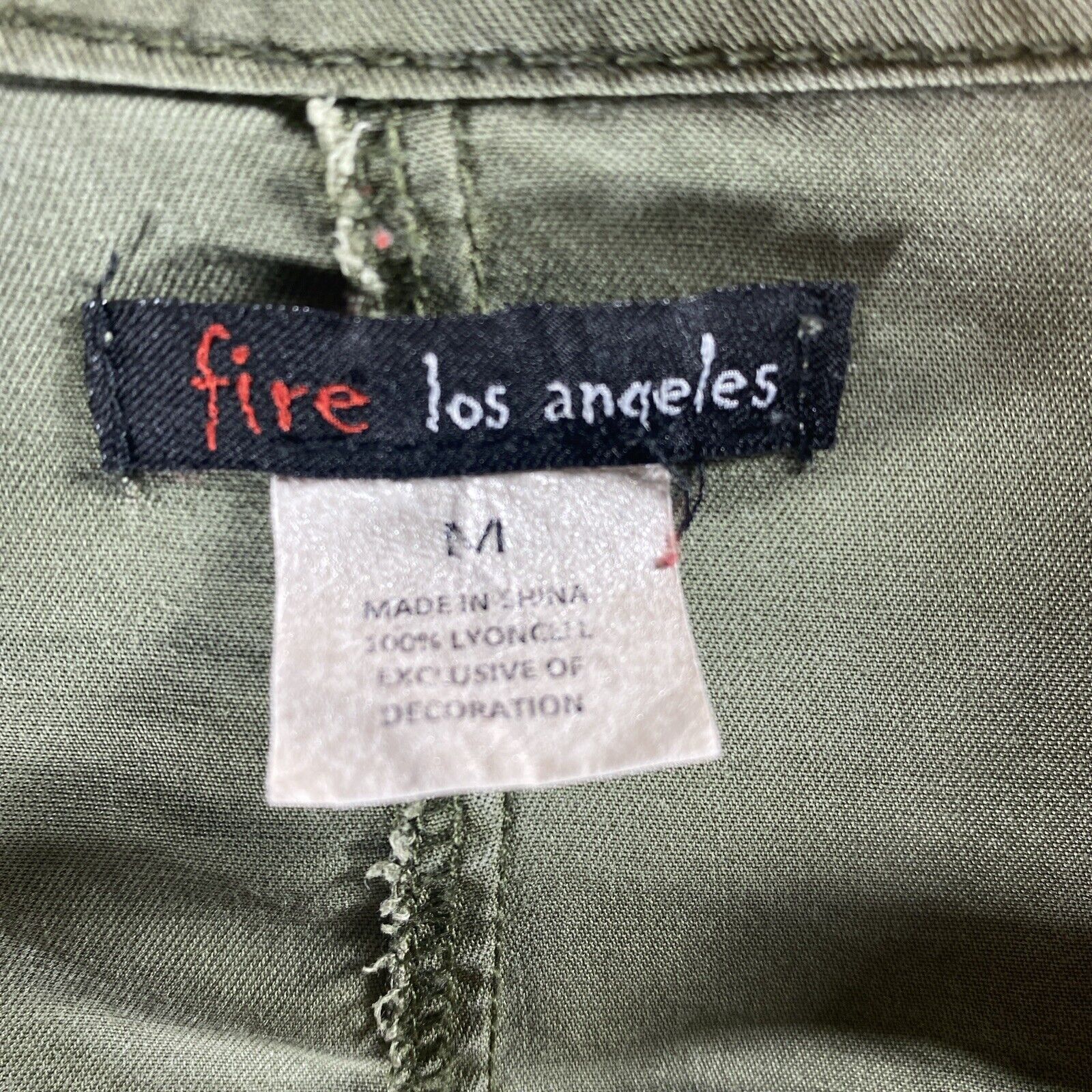 VTG Y2K Women’s Utility Cargo Jacket Medium Army Green Cinched Waist Embroidered