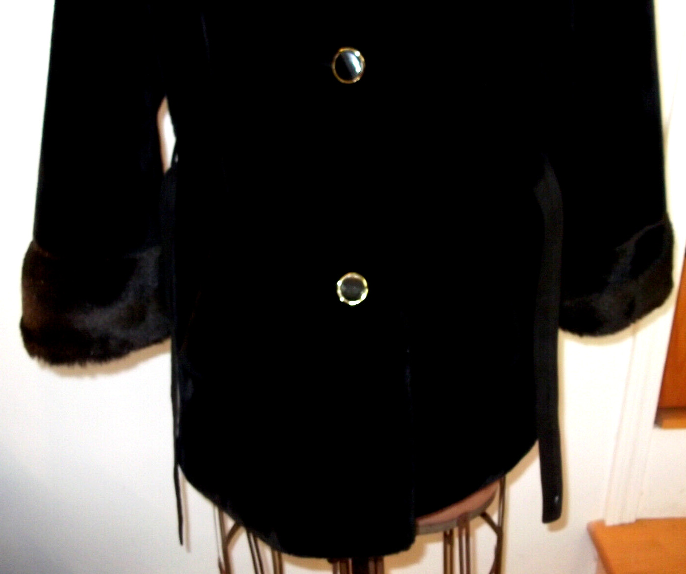 Vtg Black THICK PLUSH Faux Fur BORGAZIA Russell Taylor Belt But LINED Coat/Sz S?