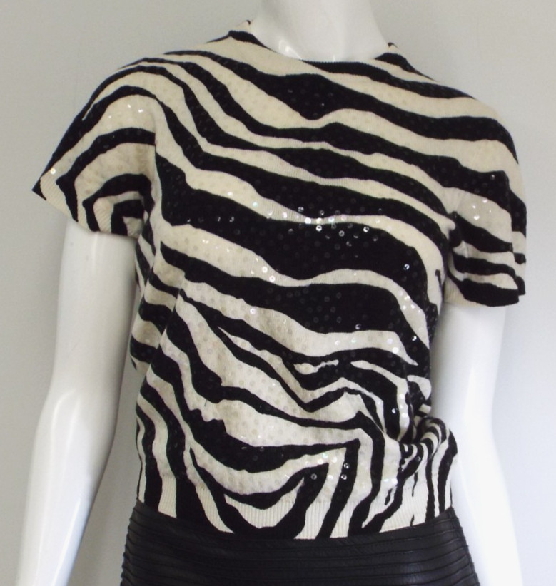1990s Dolce & Gabbana Sequins Cashmere Zebra Sweater ITALY Size 44 Black & White
