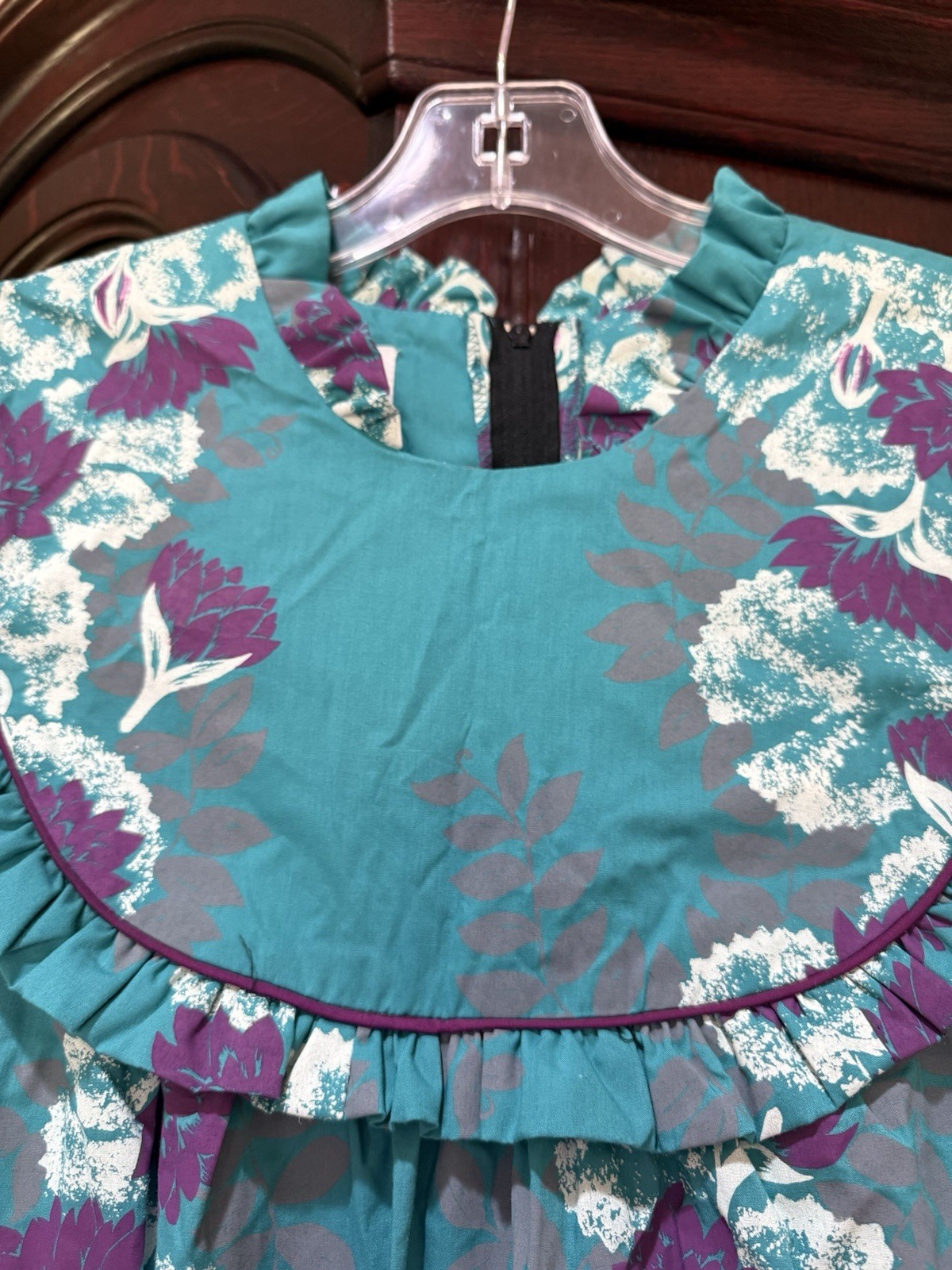 Vtg TORI RICHARD Golden Monarch Collection Teal Floral Printed Maxi Dress Size M