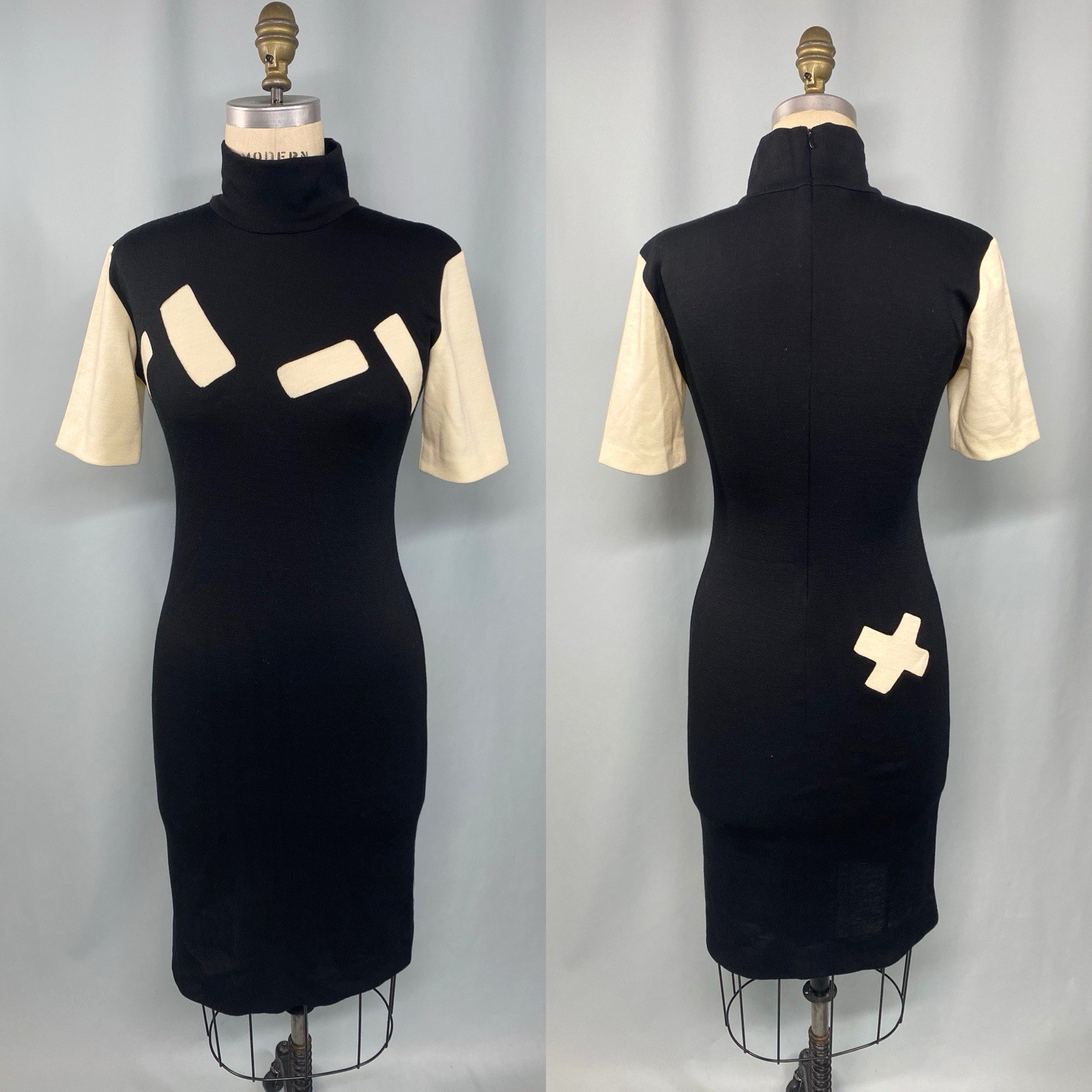 ETHAN COHAN GALLERY Vintage Dress SMALL PETITE Wool black ivory white 80s 90s