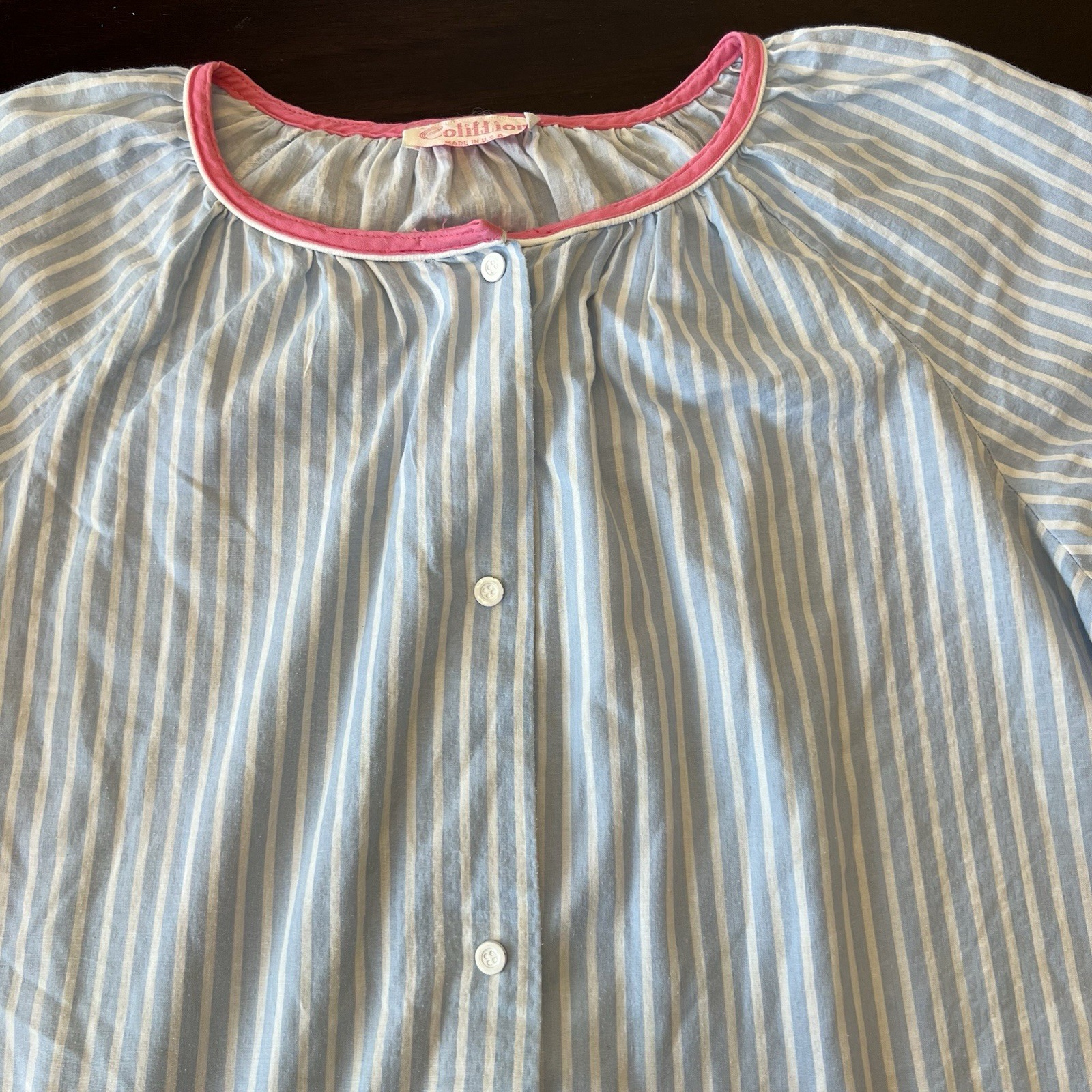Cotillion Vtg Nightgown Blue Striped Floral Seashell Pocket Sz L NO SIZE TAG