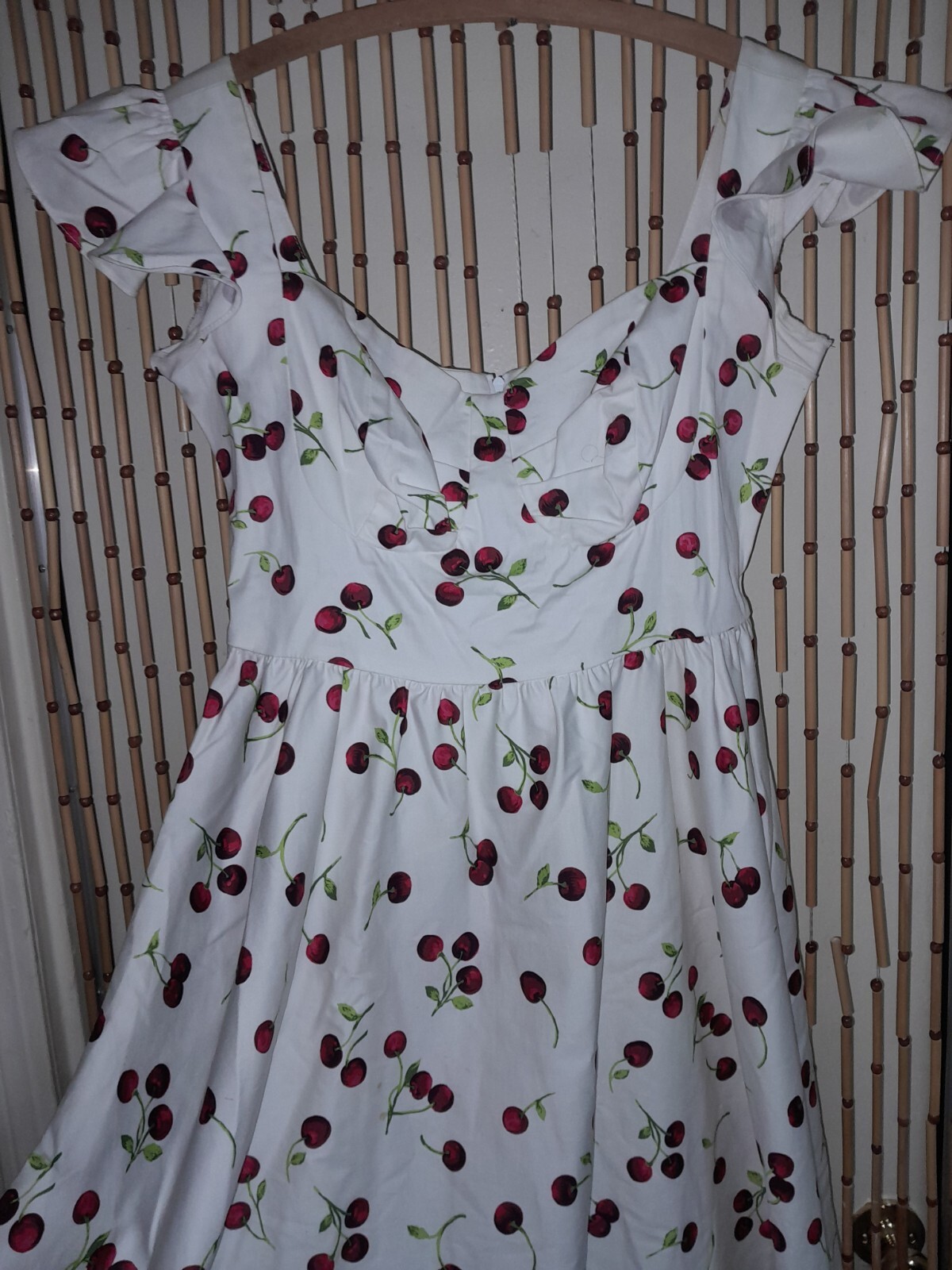 Vtg 50s Style STOP STARING Cherry Rockabilly Print Pin Up Cap Ruffle full Skirt