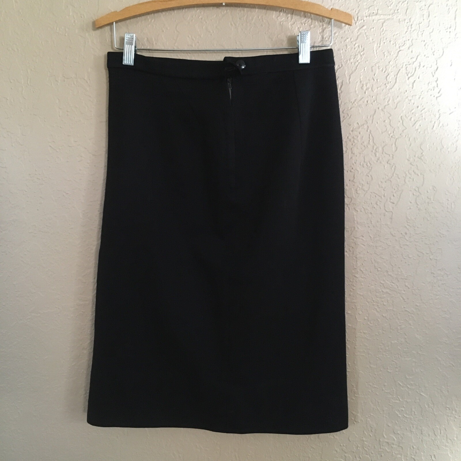 VTG 100% New Wool Black Straight Pencil Skirt Made in England Below Knee DAMAGED